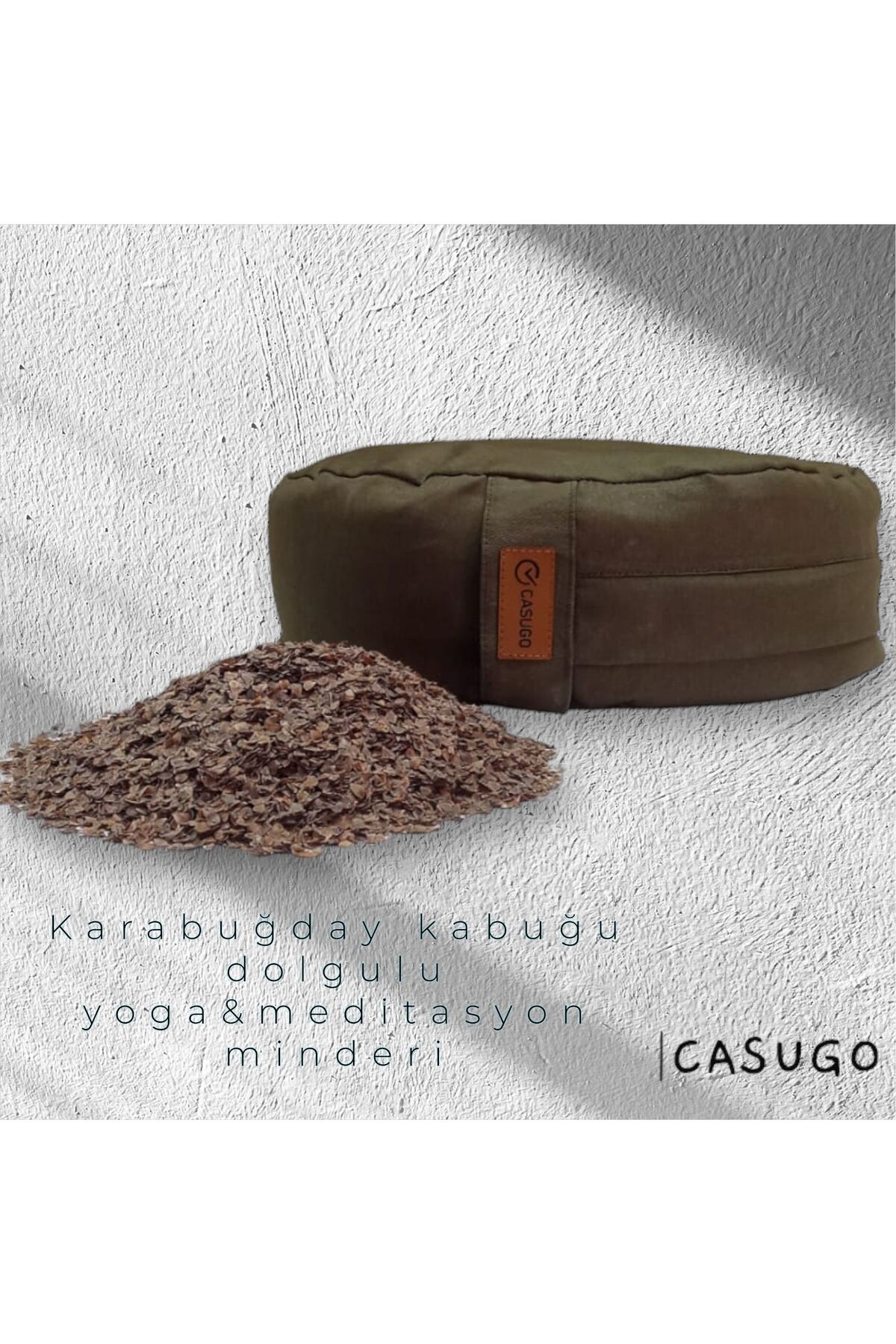 CASUGO Yoga Minderi Meditasyon Minderi - Karabuğday Kabuğu Dolgulu Haki Renk