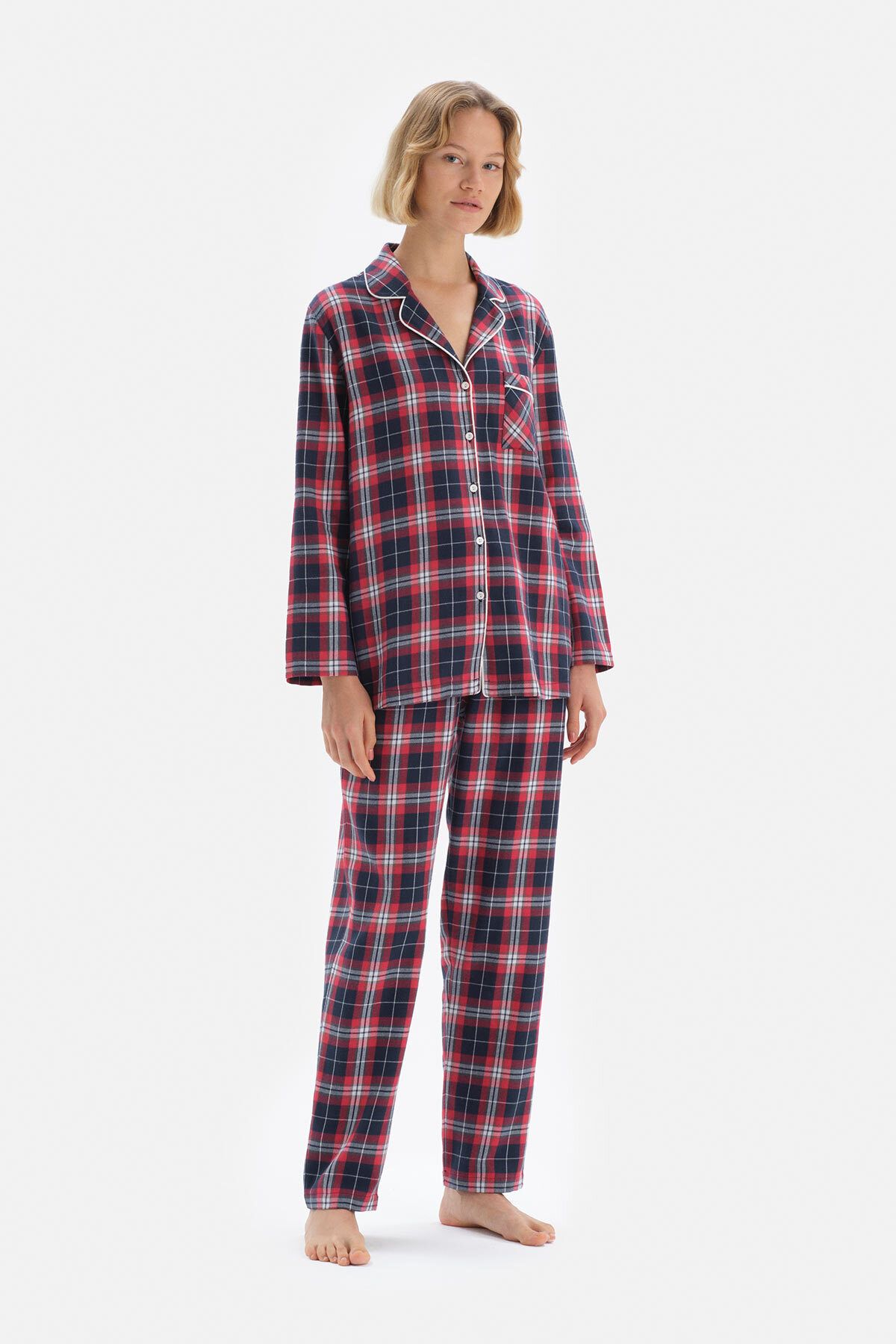 Dagi Lacivert Baby Gömlek Yakalı Ekoseli Pijama Takım
