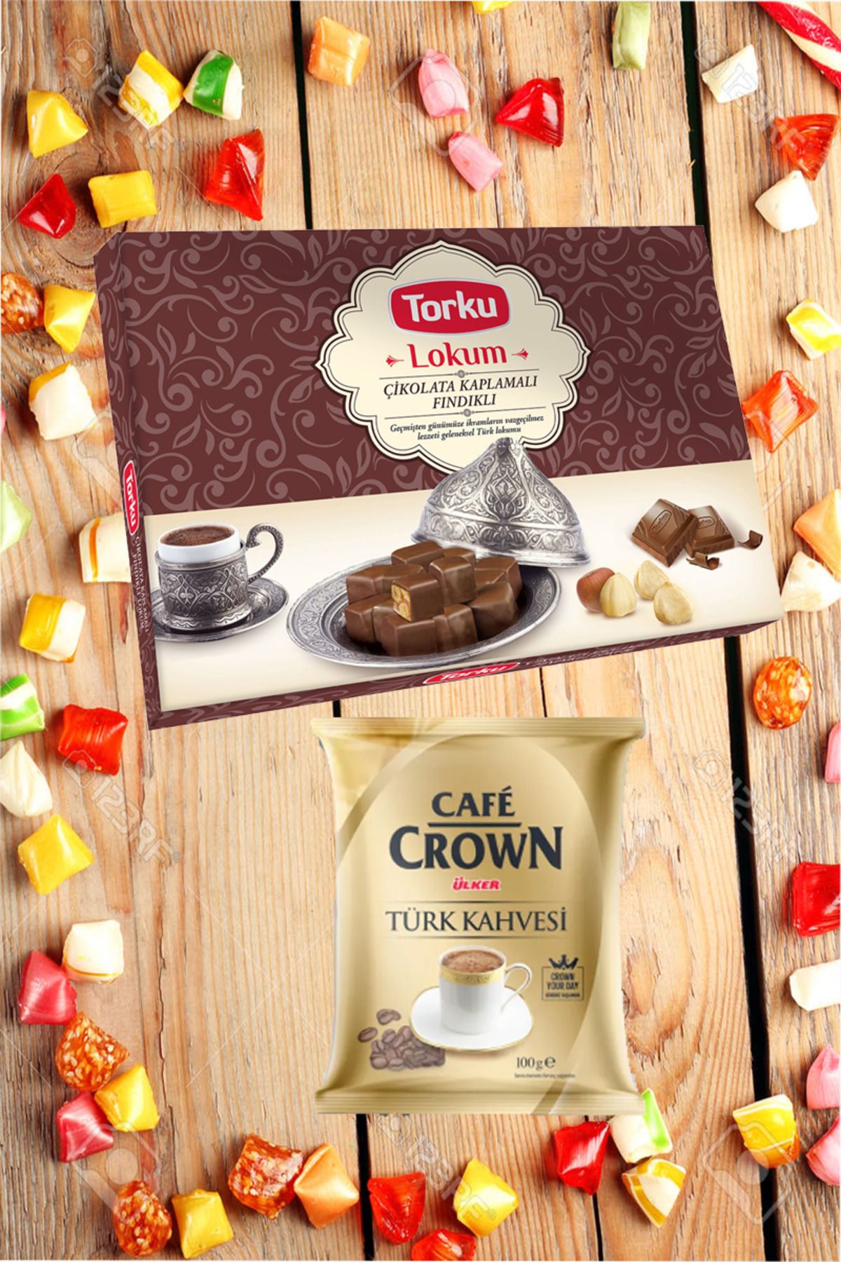 Ülker Cafe Crown Türk Kahvesi 100 gr+ Torku Lokum Çikolata Kaplı Fındıklı 390 gr