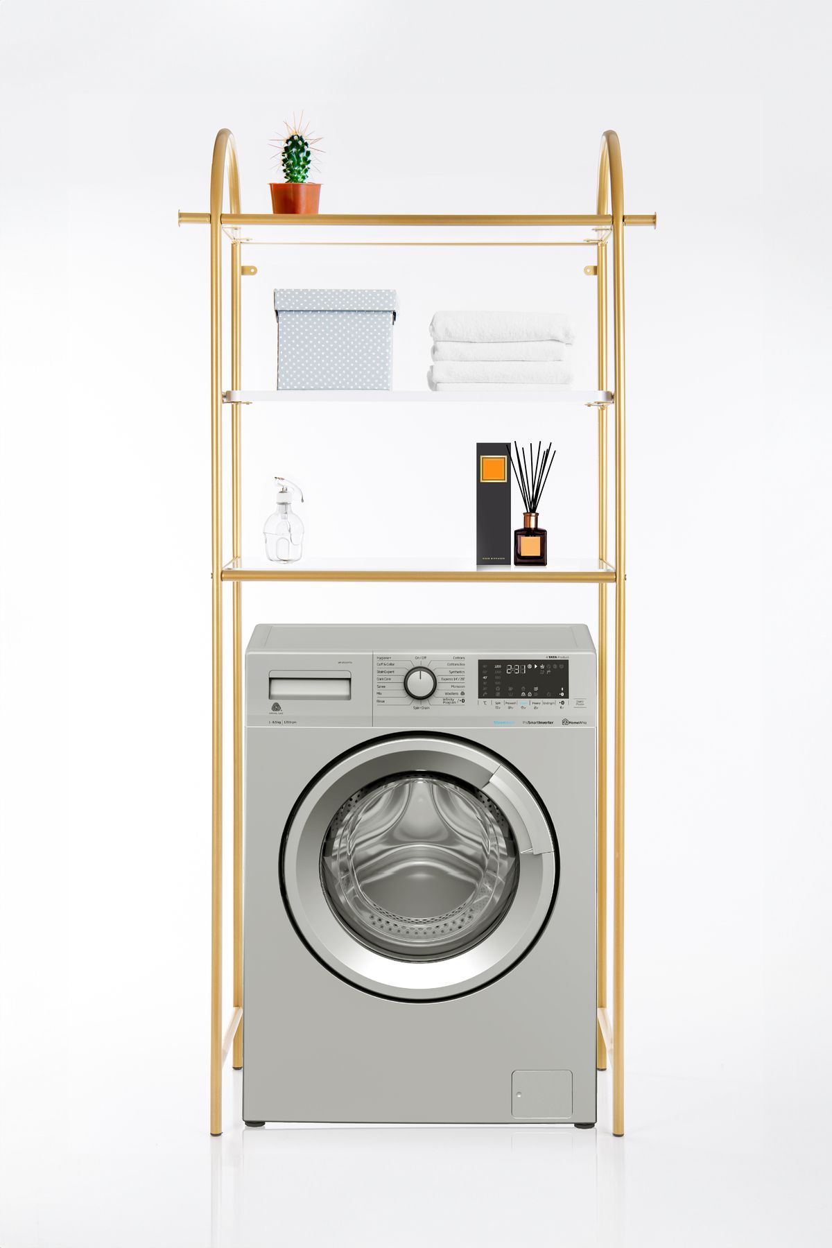 Fec Reklam ATLAS GOLD  Çamaşır Makinesi Üstü Düzenleyici Raf Banyo Dolabı Rafı Makina Üstü Dolap