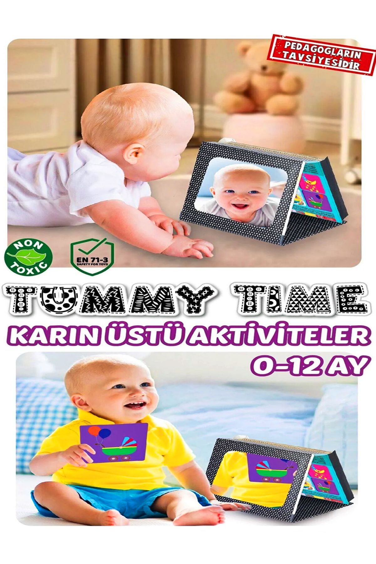 AVDA Tummy Time Aynalı Ilk Zeka Kartları & Güvenli Bebek Aynası - Eğitici Kartlar
