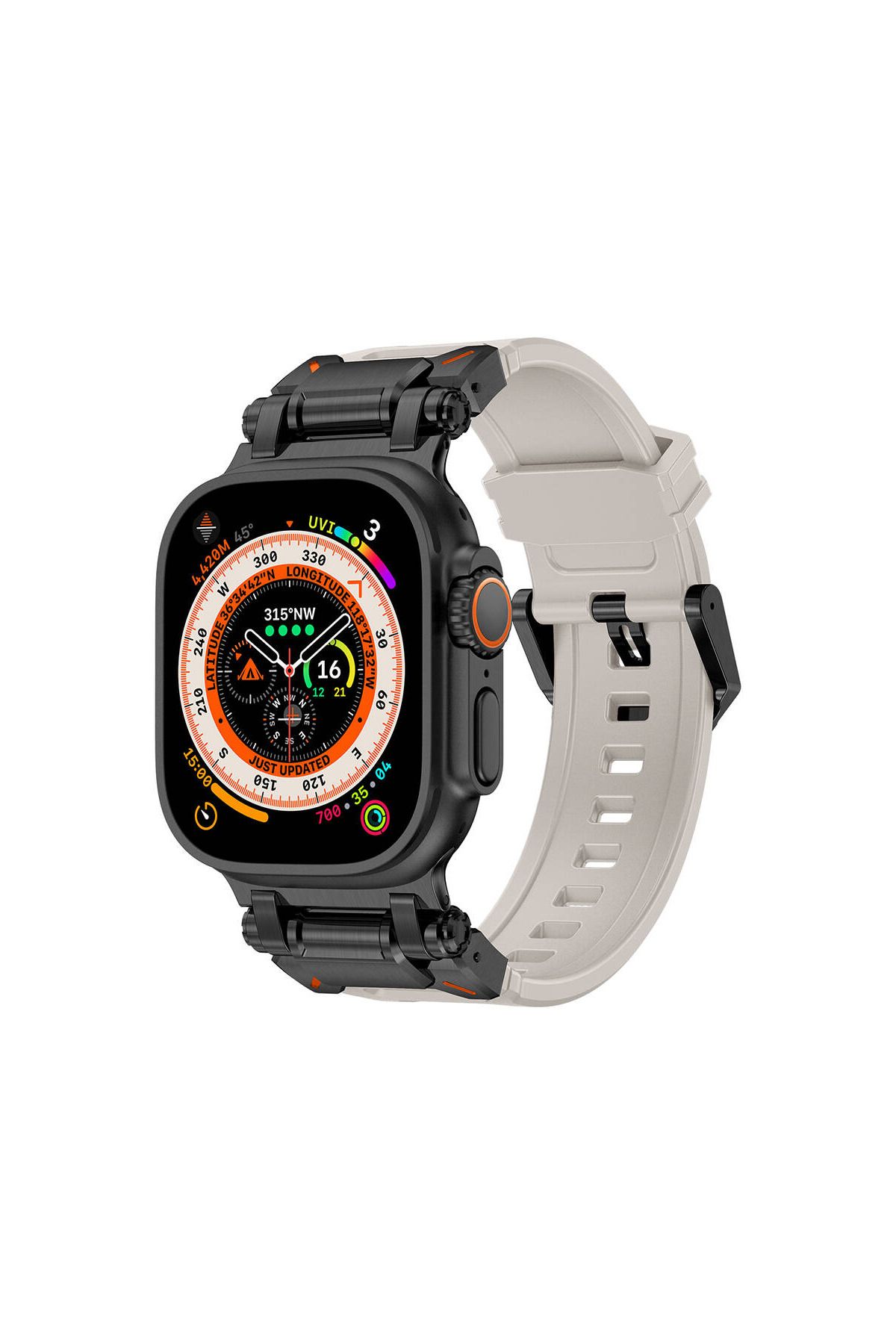 Fuchsia Apple Watch 7 45mm Uyumlu Fuchsia KRD-1101 Titanyum Metal Başlıklı Silikon Kordon