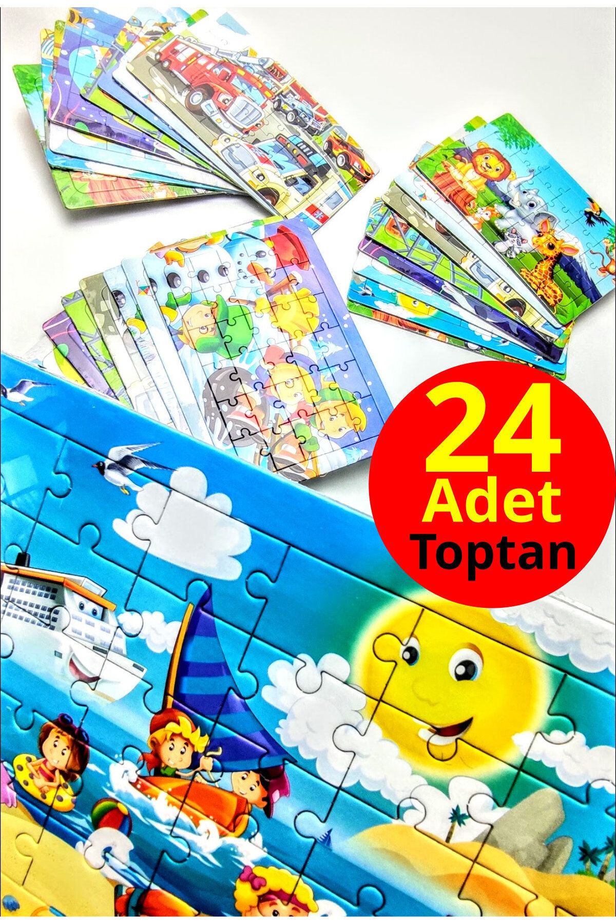 Schmülzer TOPTAN 24 Adet Çocuk Eğitici Yapboz Çocuk Puzzle - 30 Parça Renkli Hayvanlar Alemi