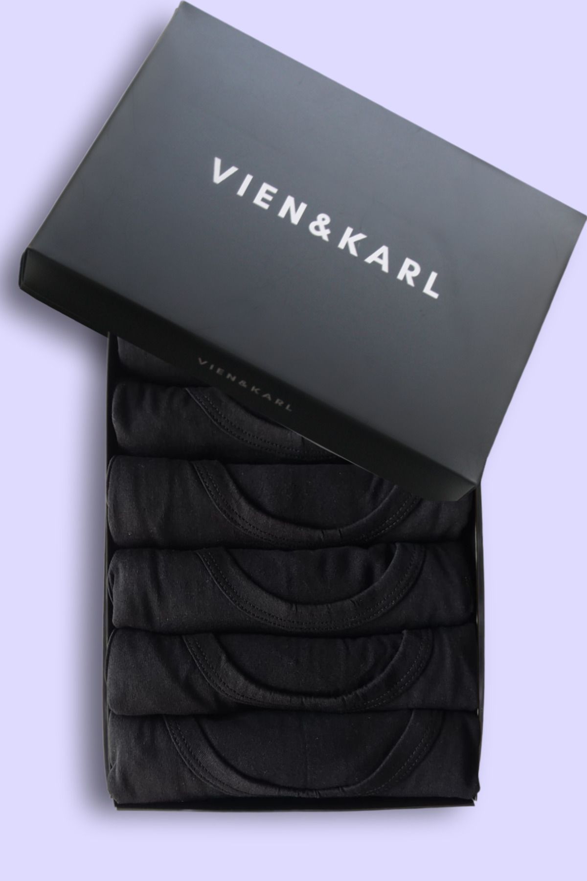 Vien&Karl Erkek Siyah 6'lı Premium Kutuda Pamuk Atlet
