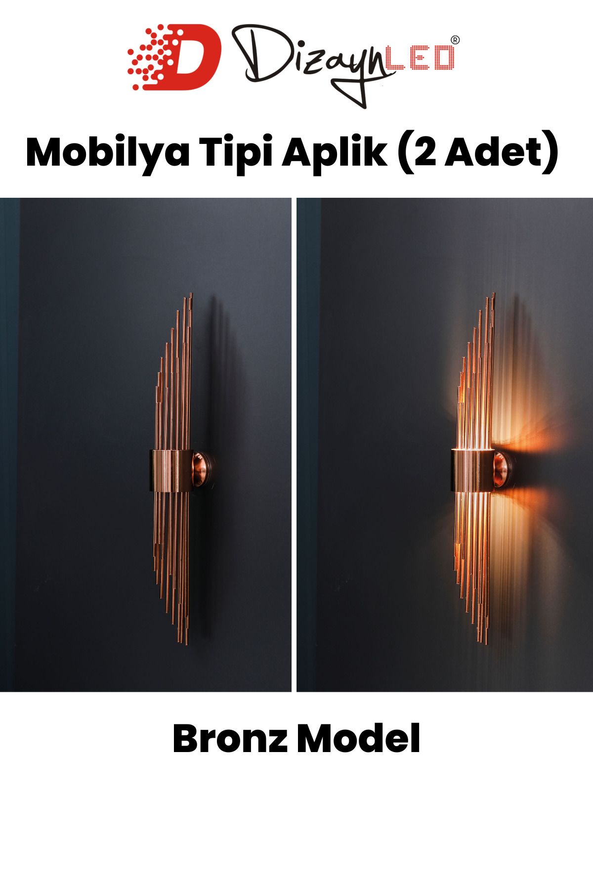 DizaynLED Modern Mobilya Tipi Aplik Baza Başı Aplik Karyola Aplik Bronz Renk Aurora Beam DZ1080BRONZ