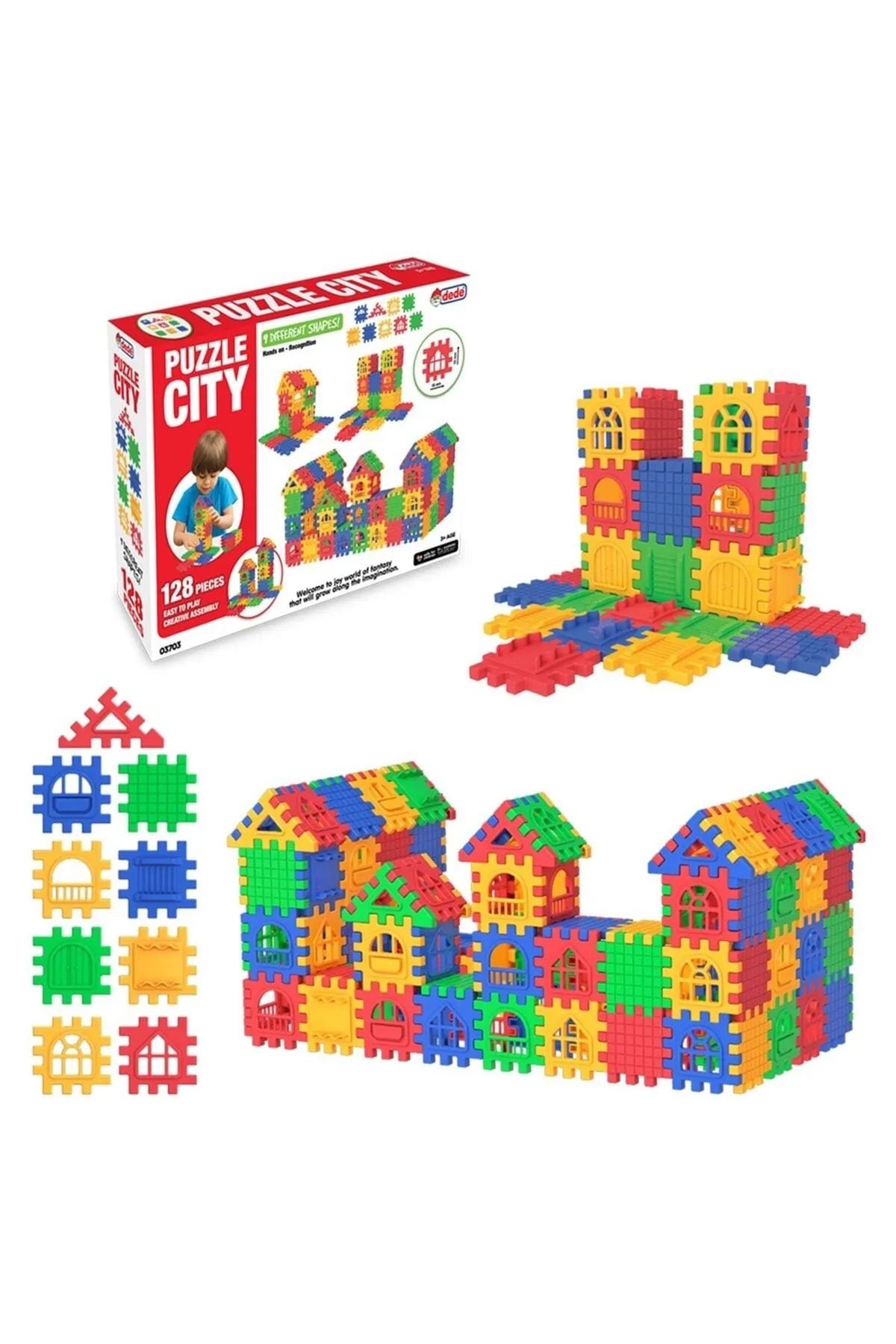 Tower Toys Dede, Puzzle City 128 Parça Yapboz 9 Farklı Şekil ile Kendi Şehrini Kurmanın Heyecanı Seninle
