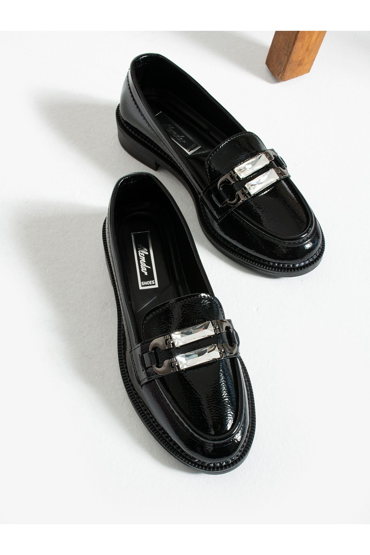 Alemdar Shoes Siyah Rugan Taş Detay Kadın Loafer