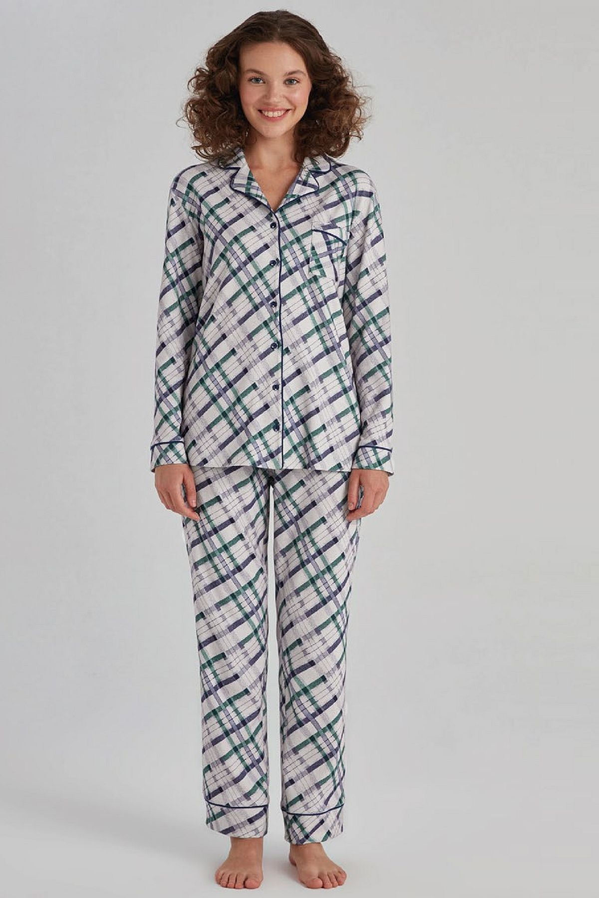 Eros 31520 Kadın Lila Uzun Kollu Gömlek Pijama Takım