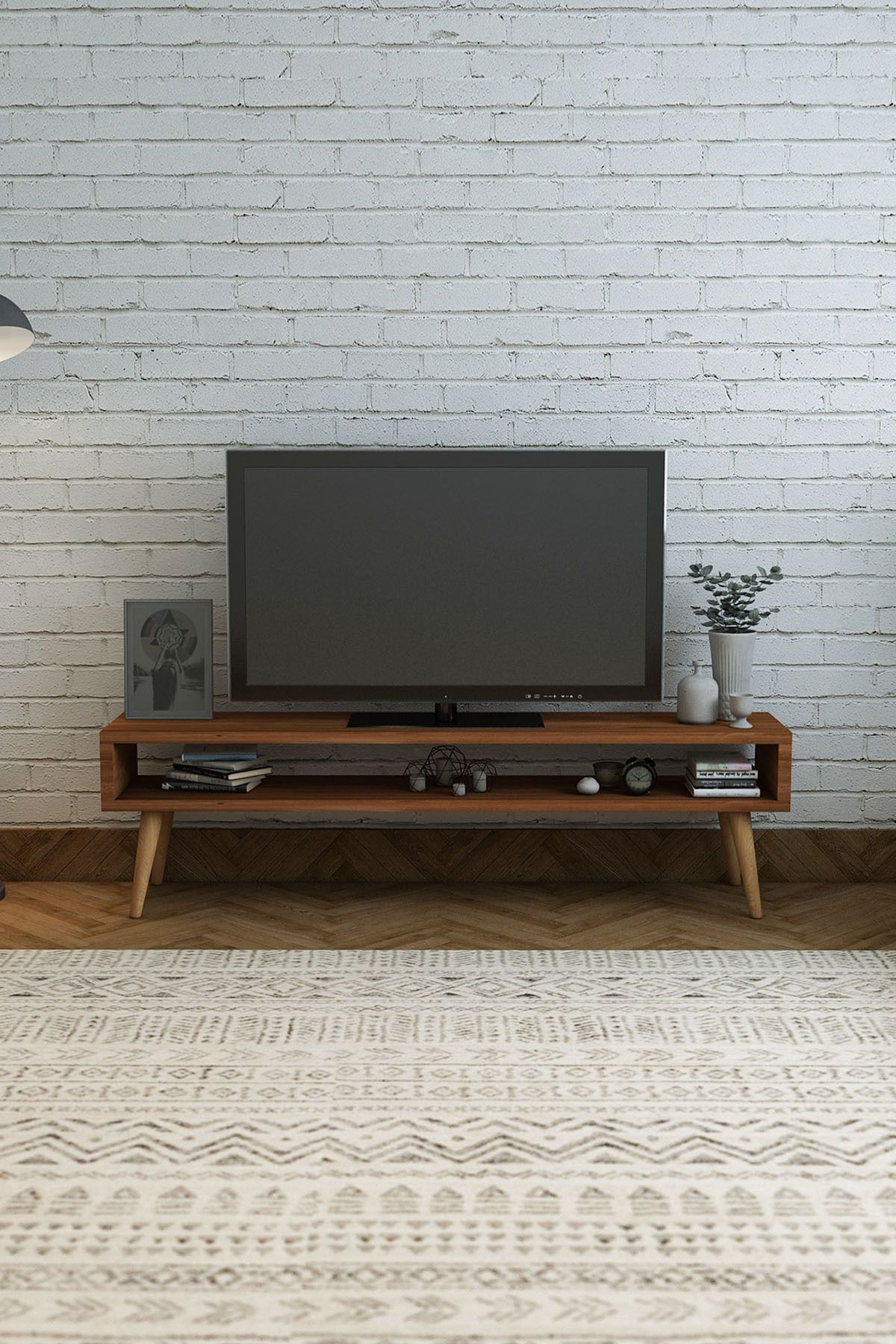 Gold Garden Ağaç Tv Ünitesi Teak Renk Ağaç Ayaklı 170x35