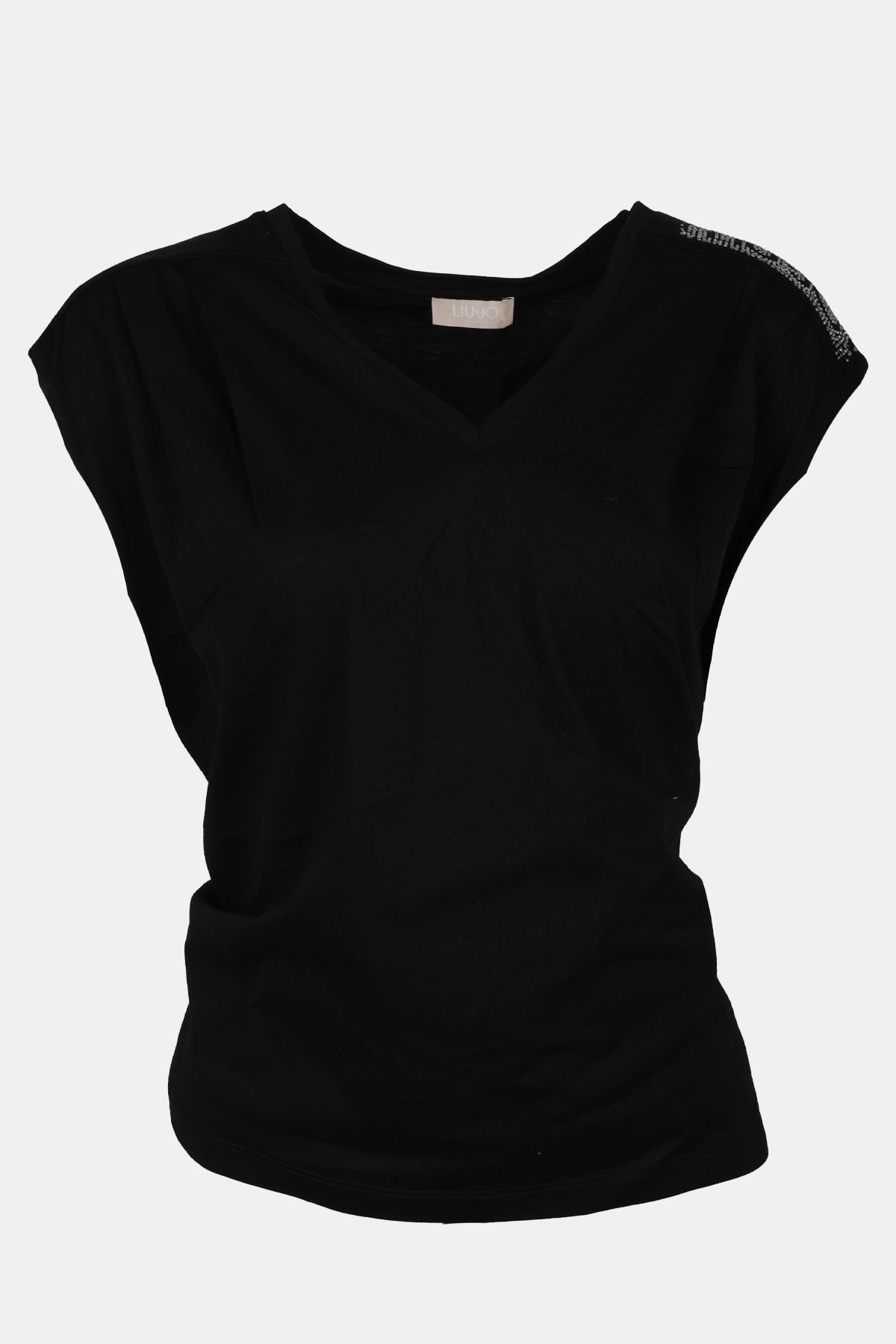 Liu Jo Kadın Pamuklu Dokuma Kumaş Marka Logolu Siyah T-Shirt MA4346J6308-22222