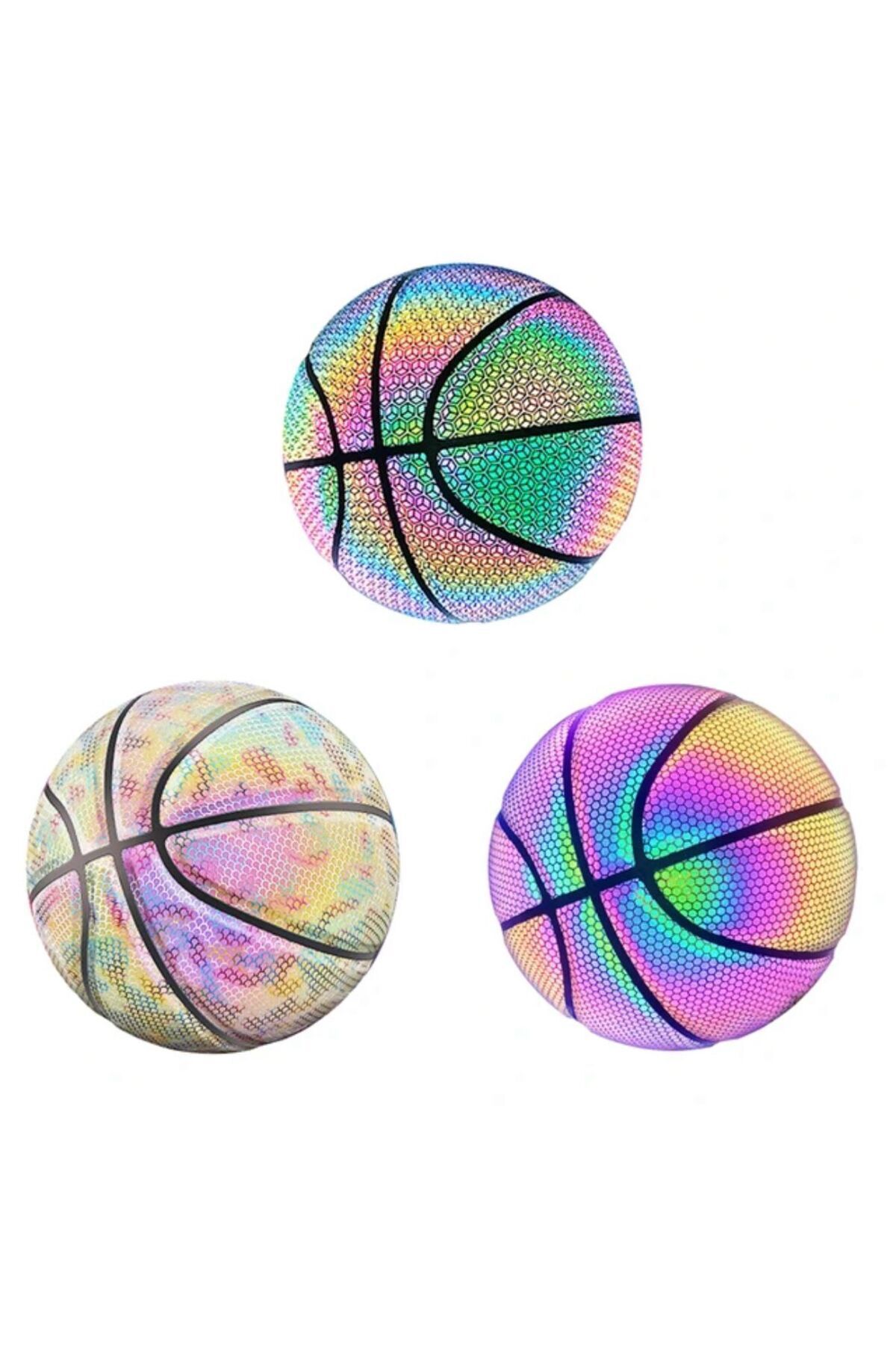 Genel Markalar Renkli Holografik Yansıtıcı Basketbol Topu Pu Orijinal Deri - 640 gram Iğne Hediyeli