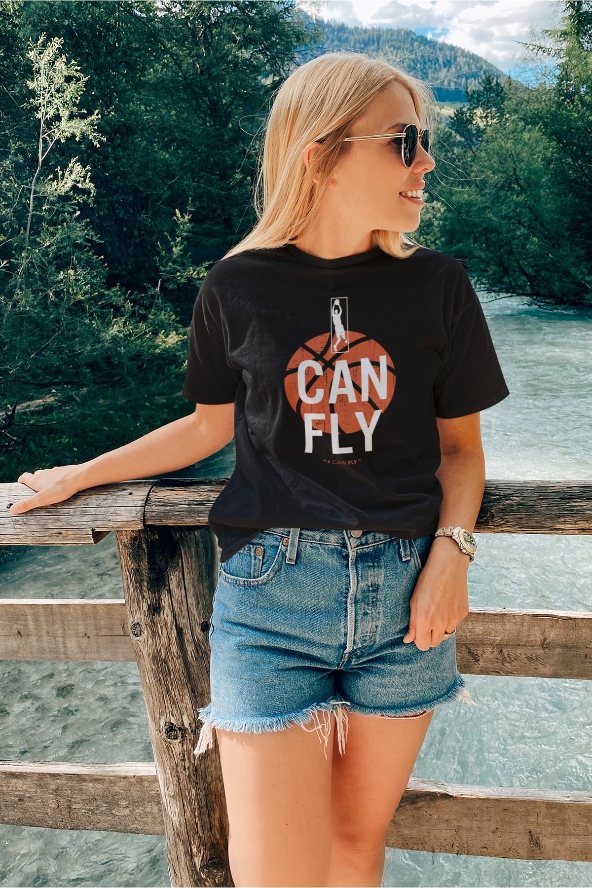 ADABEBEK Can FLY Tarz Desenli Kadın Tişört