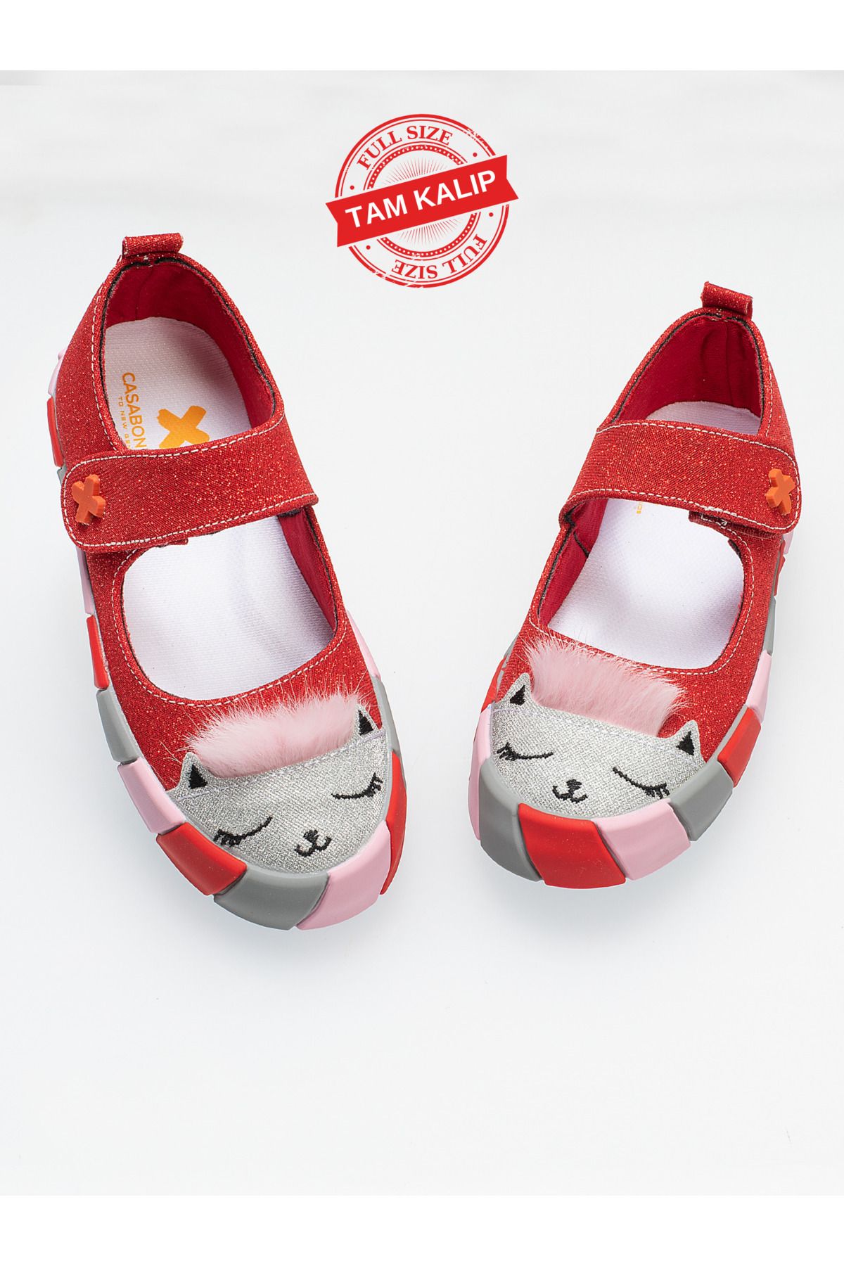 Casabony Kırmızı Simli Kedi Kız Sneaker Babet