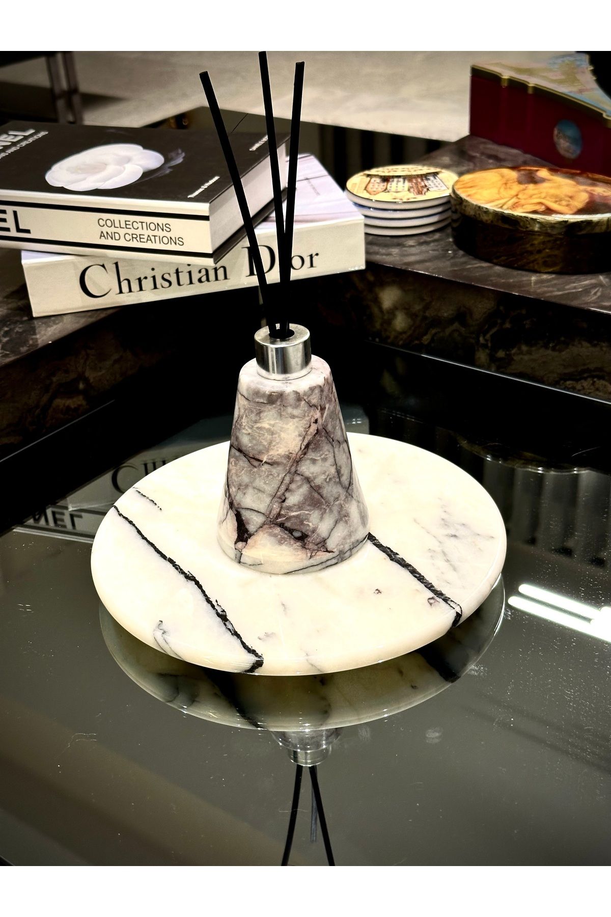 Voodo Concept 25 cm Leylak Mermer Sunumluk ve Leylak Mermer Oda Kokuluğu Set