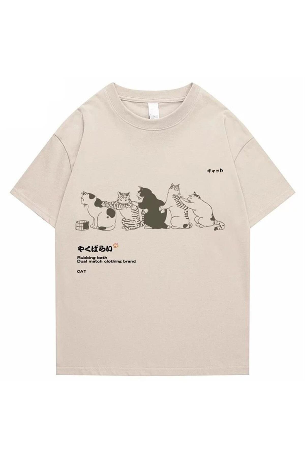 Köstebek Rubbing Bath Cats Bej (UNİSEX) T-shirt