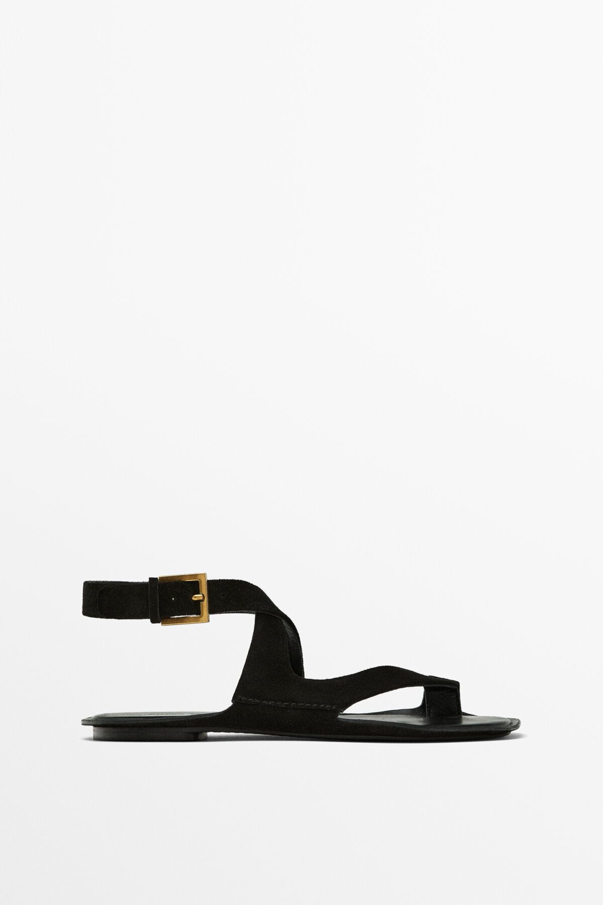 Massimo Dutti Kalın süet düz sandalet