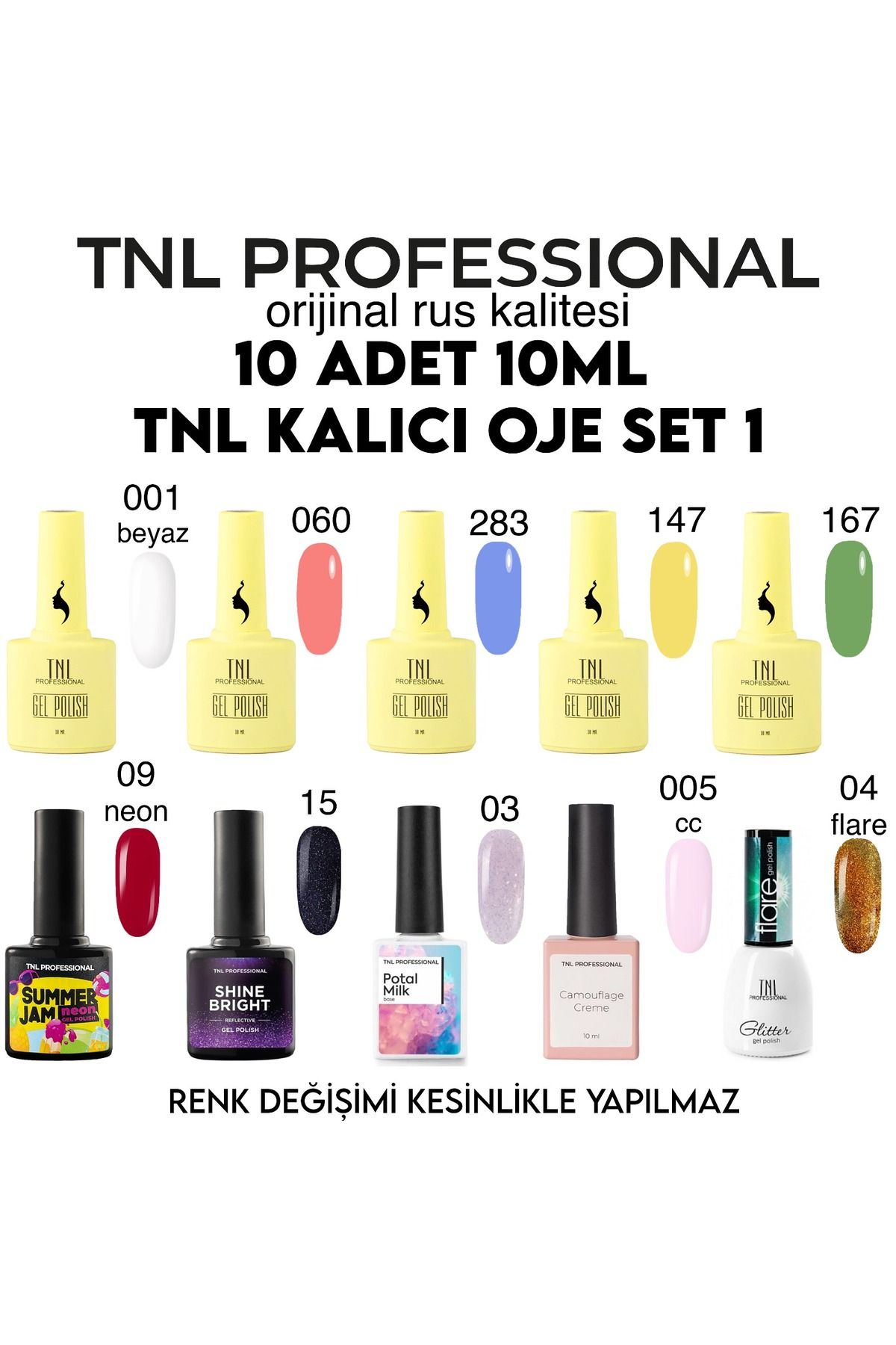tnl professional TNL PROFESSİONAL TOPLAM 10 ADET 10ML KALICI OJE SETİ