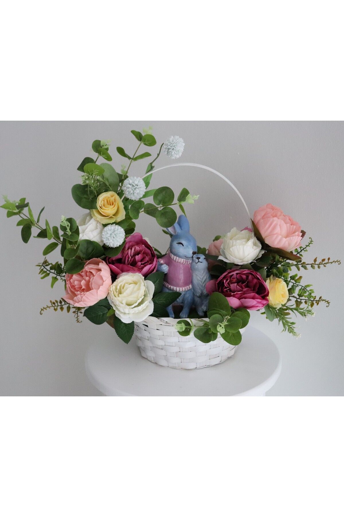 Aksesuar VİLANA HEDİYELİK/tavşan biblo kompozisyon/yapay çiçek/ev ofis vitrin dekorasyon/hediyelik