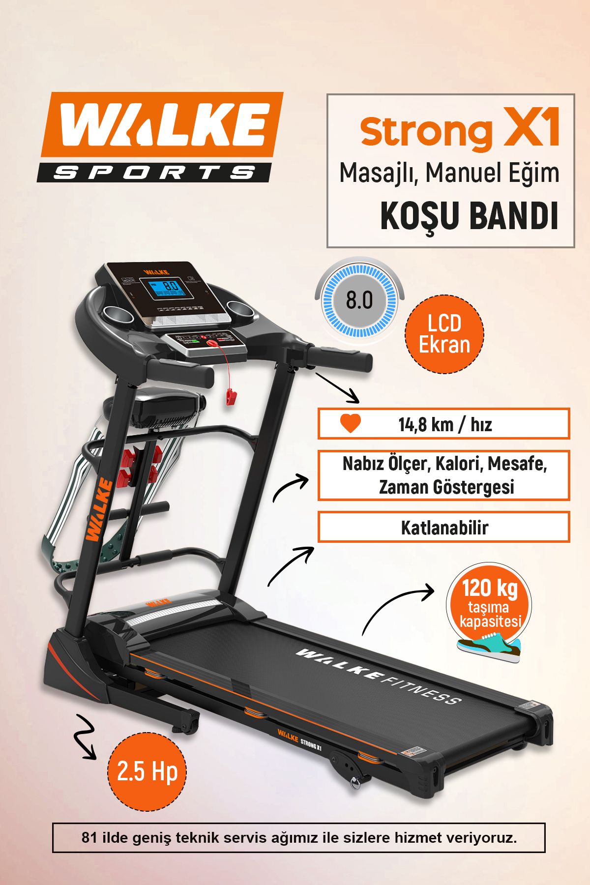 Walke Strong X1 Masajlı Manuel Eğim Koşu Bandı 2,5 Hp