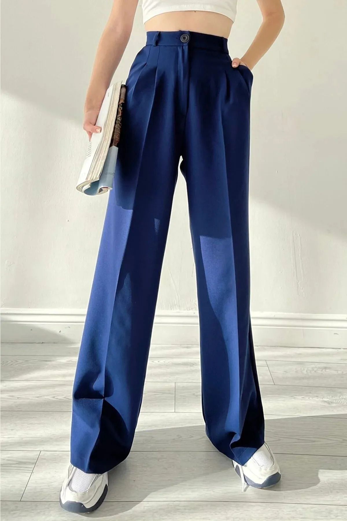 CurcunaShop Elçim Kadın Yüksel Bel Likralı Bol Paça Kumaş Pantolon,Özel Tasarım Palazzo Model
