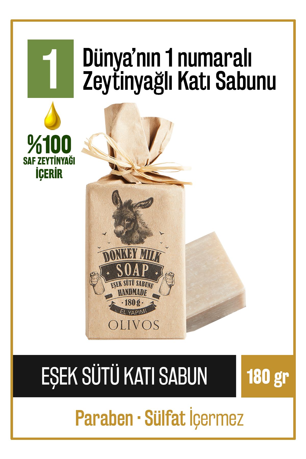 Olivos Doğal Eşek Sütü Ve Zeytinyağı Katı Sabun Zeytinyağlı Eşek Sütlü El Sabunu180 Gr