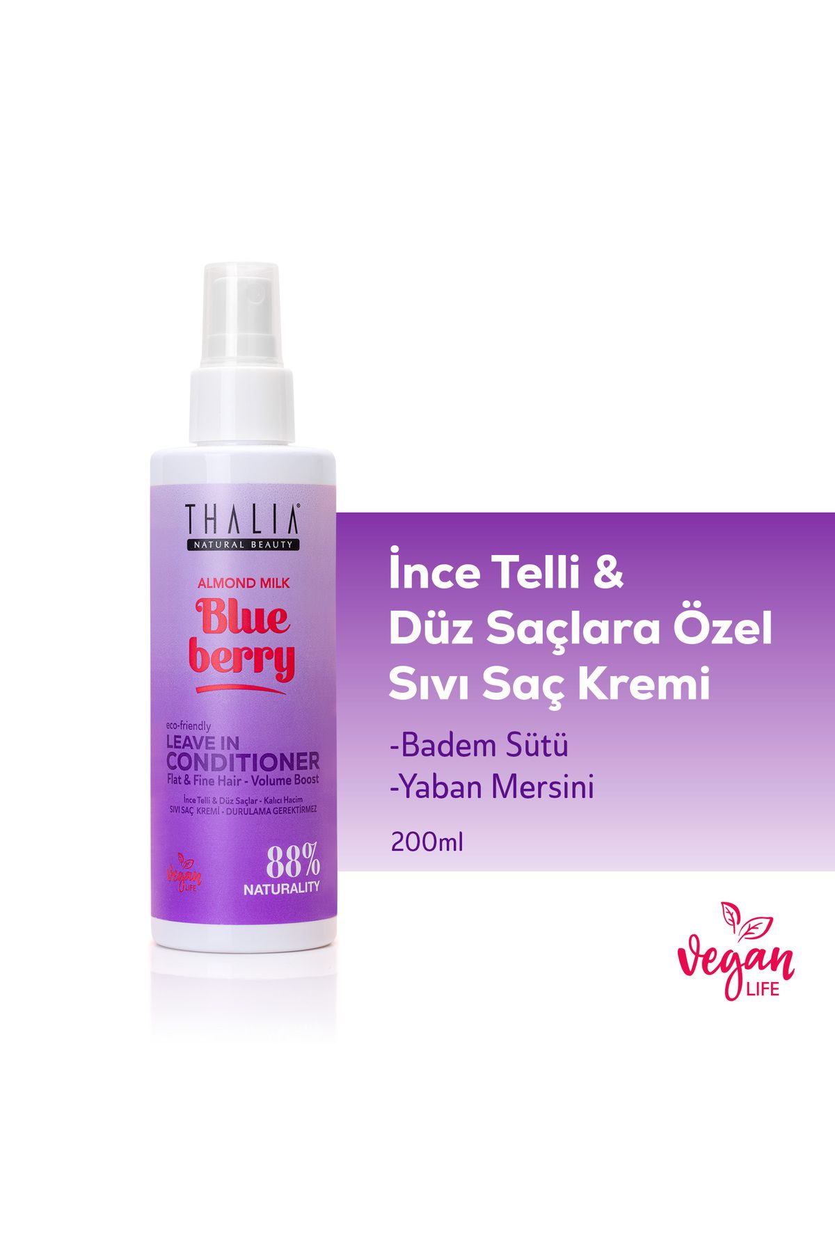 Thalia Badem Sütü & Yaban Mersini Özlü İnce Telli & Düz Saçlar Sıvı Saç Kremi 200ml