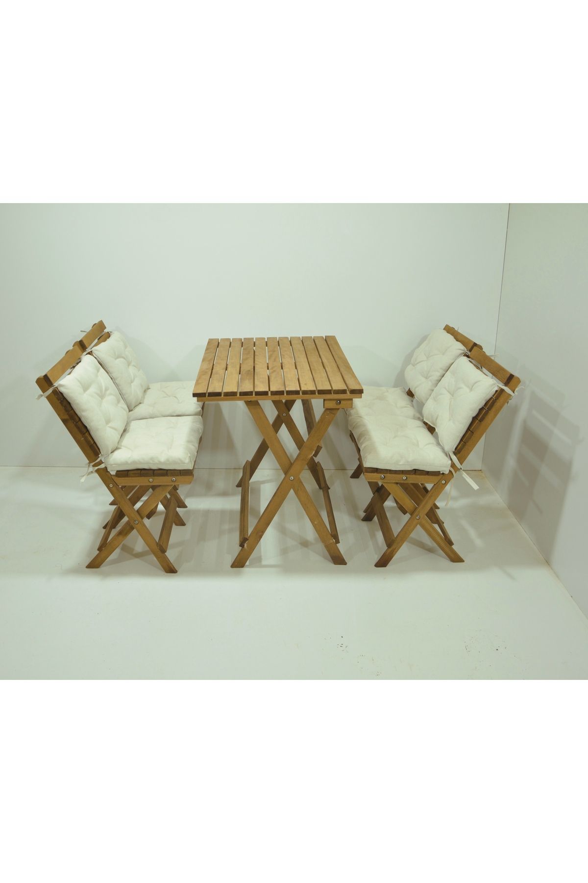 Bisa Orman Ürünleri 4+1 Bistro Bahçe Balkon Mutfak Tipi Minderli(Krem) Katlanır Masa-Sandalye Takımı