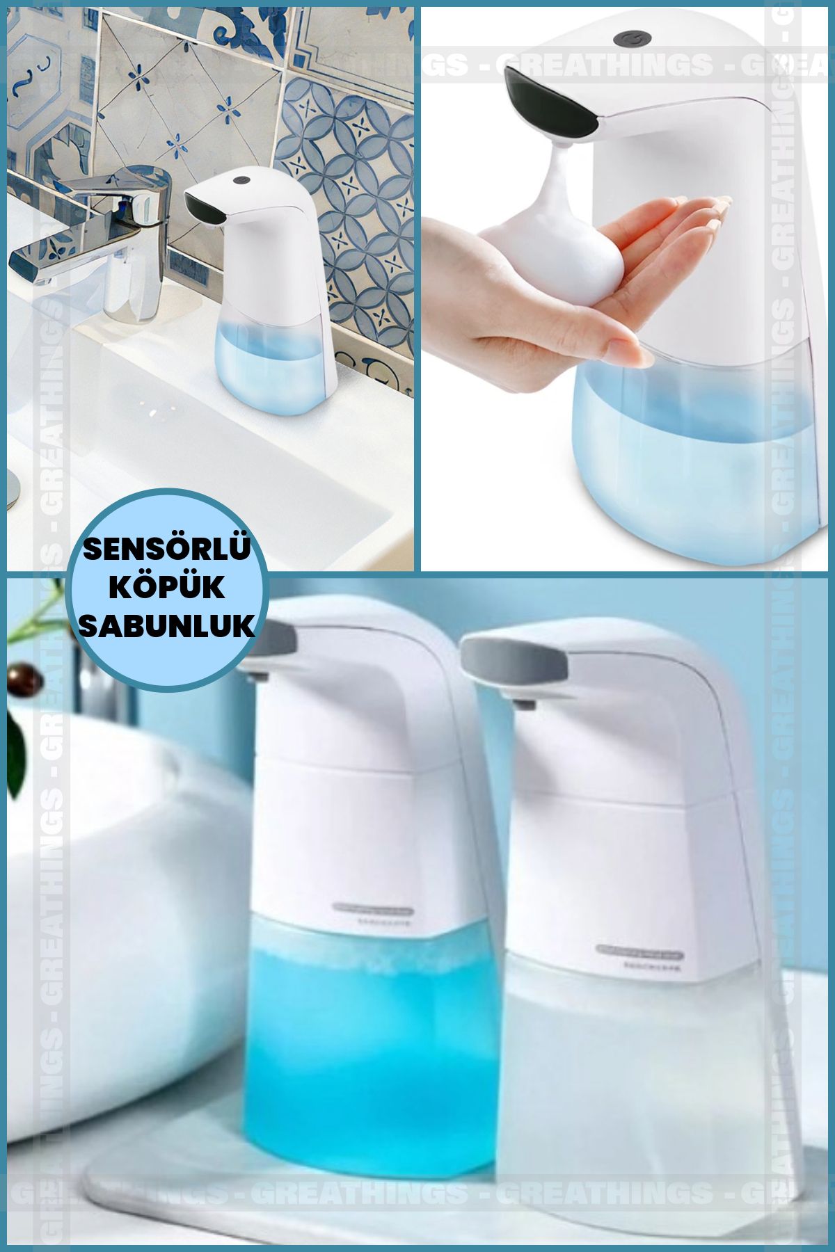 Greathings Pilli Sensörlü Köpük Sabunluk Köpük Sabun Dispenseri Otomatik Sıvı Banyo Mutfak Sabunluk