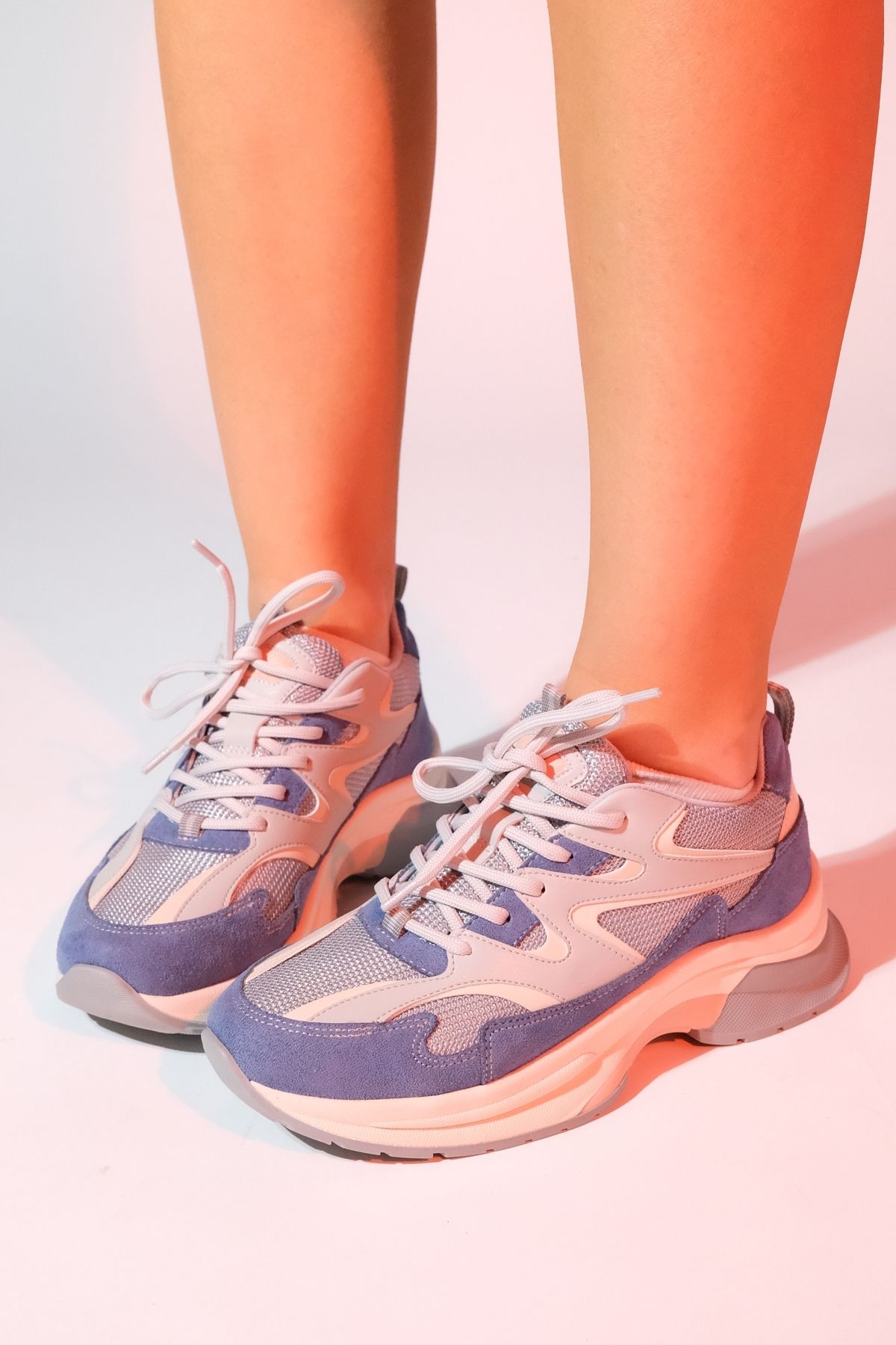 luvishoes BUREN Mavi-Gri Fileli Kadın Kalın Taban Spor Sneakers