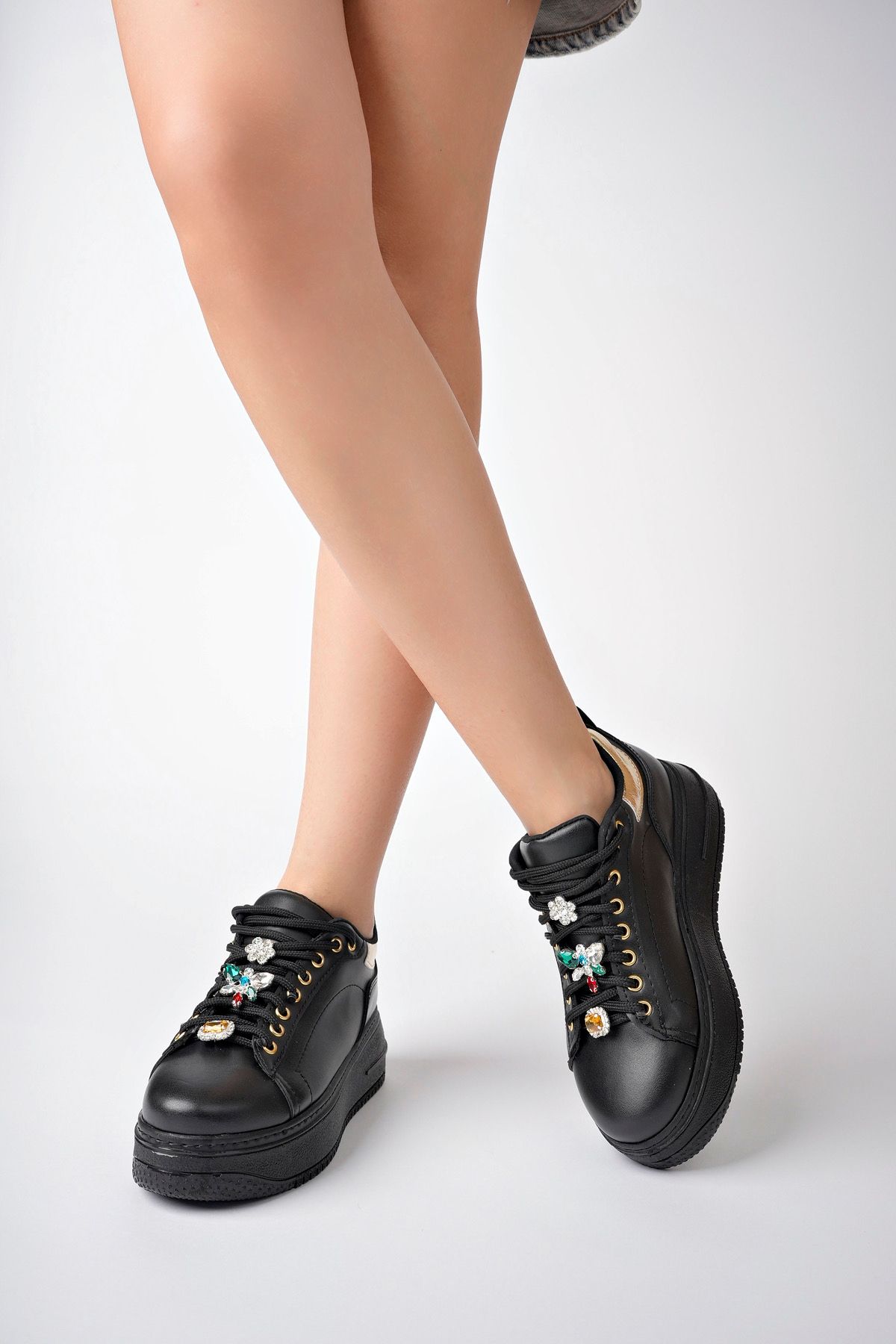 meyra'nın ayakkabıları Kadın Siyah Taşlı Spor Ayakkabı
