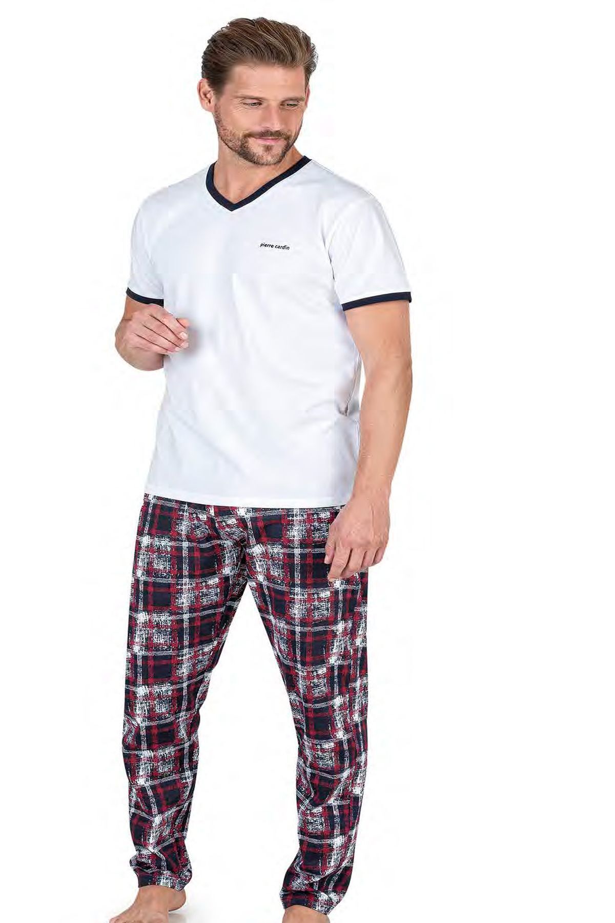 Pierre Cardin 6046 Erkek Beyaz Kısa Kollu Pijama Takımı