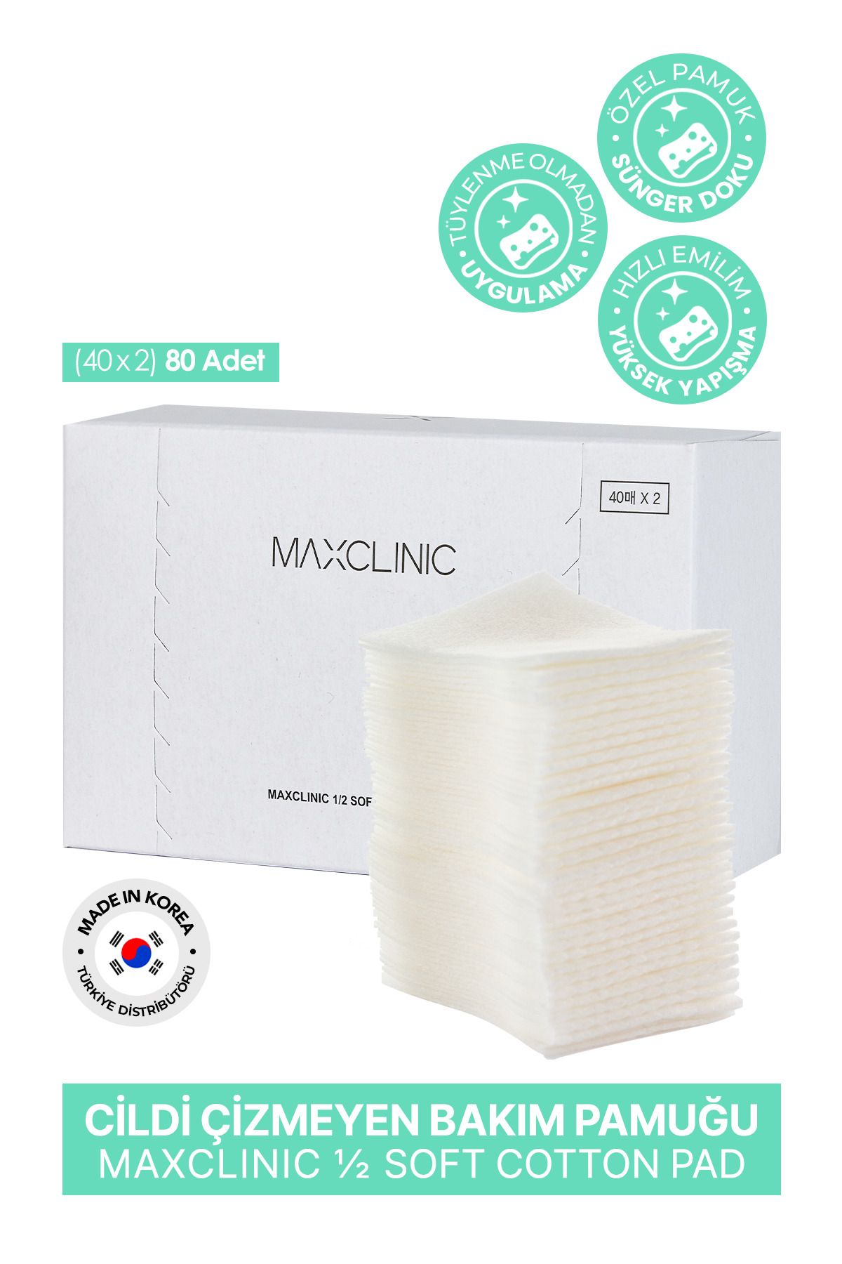 MAXCLINIC 1/2 Cilt Bakım Pamuğu Cildi Çizmeyen Tüylenmeyen Özel Sünger Doku Soft Cotton Pads 80adet