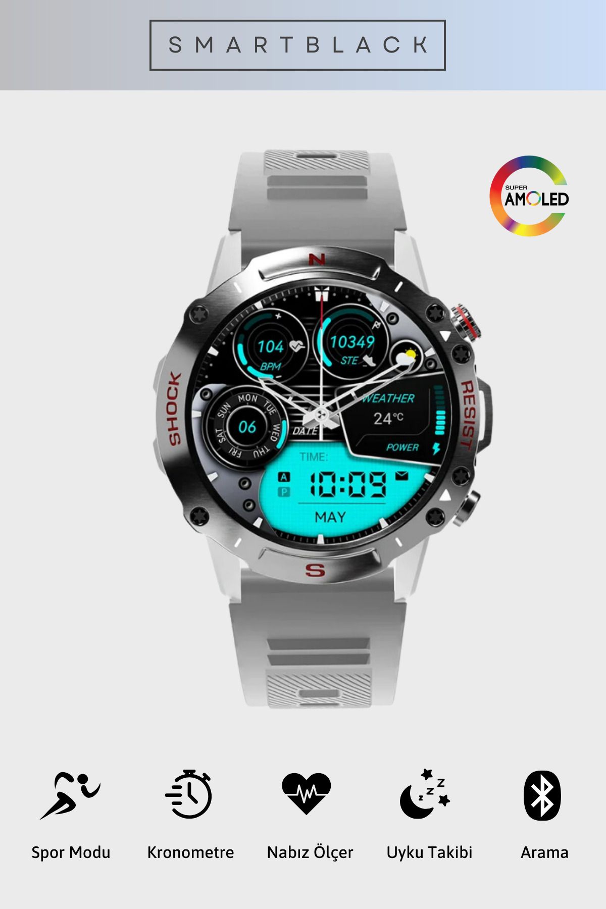 SmartBlack 2024 Yeni Outdoor  AMOLED Bluetooth Çağrı NFC Akıllı Saat Nabız Su Geçirmez 410mAh Akıllı Saat