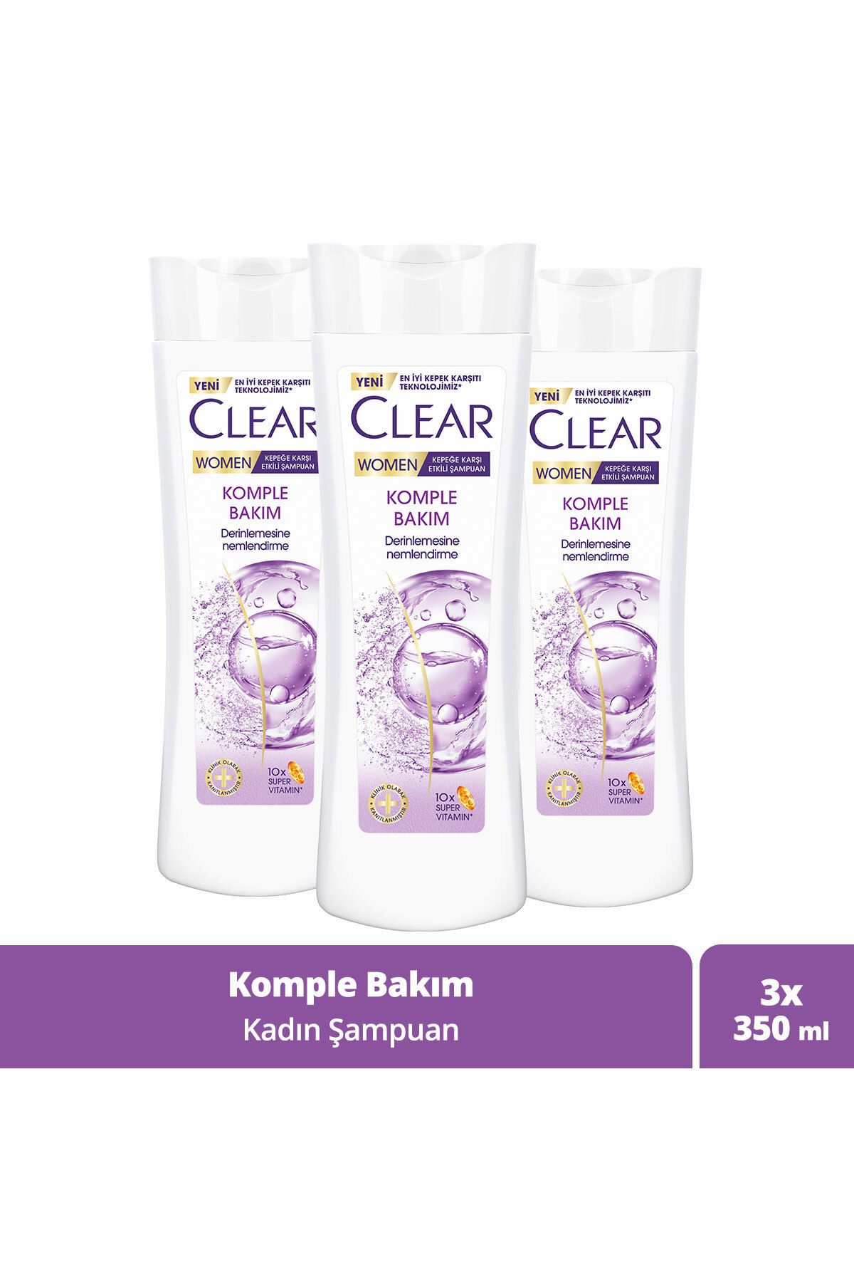 Clear Women Kepeğe Karşı Etkili Şampuan Komple Bakım 350 ml X3