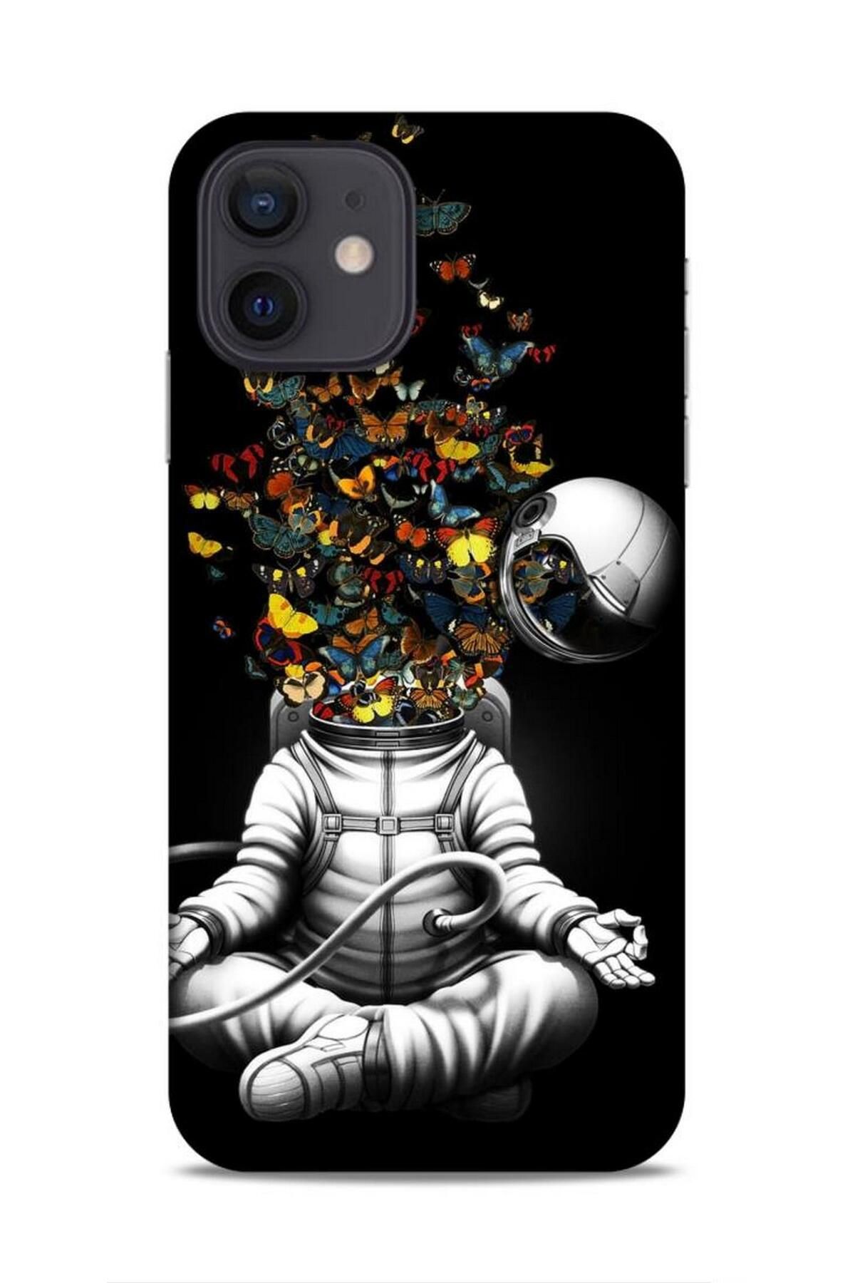 Lopard Apple iPhone 12 Uyumlu Kılıf Caliburn 1 Magsafe Telefon Kılıfı Astronot ve Kelebekler