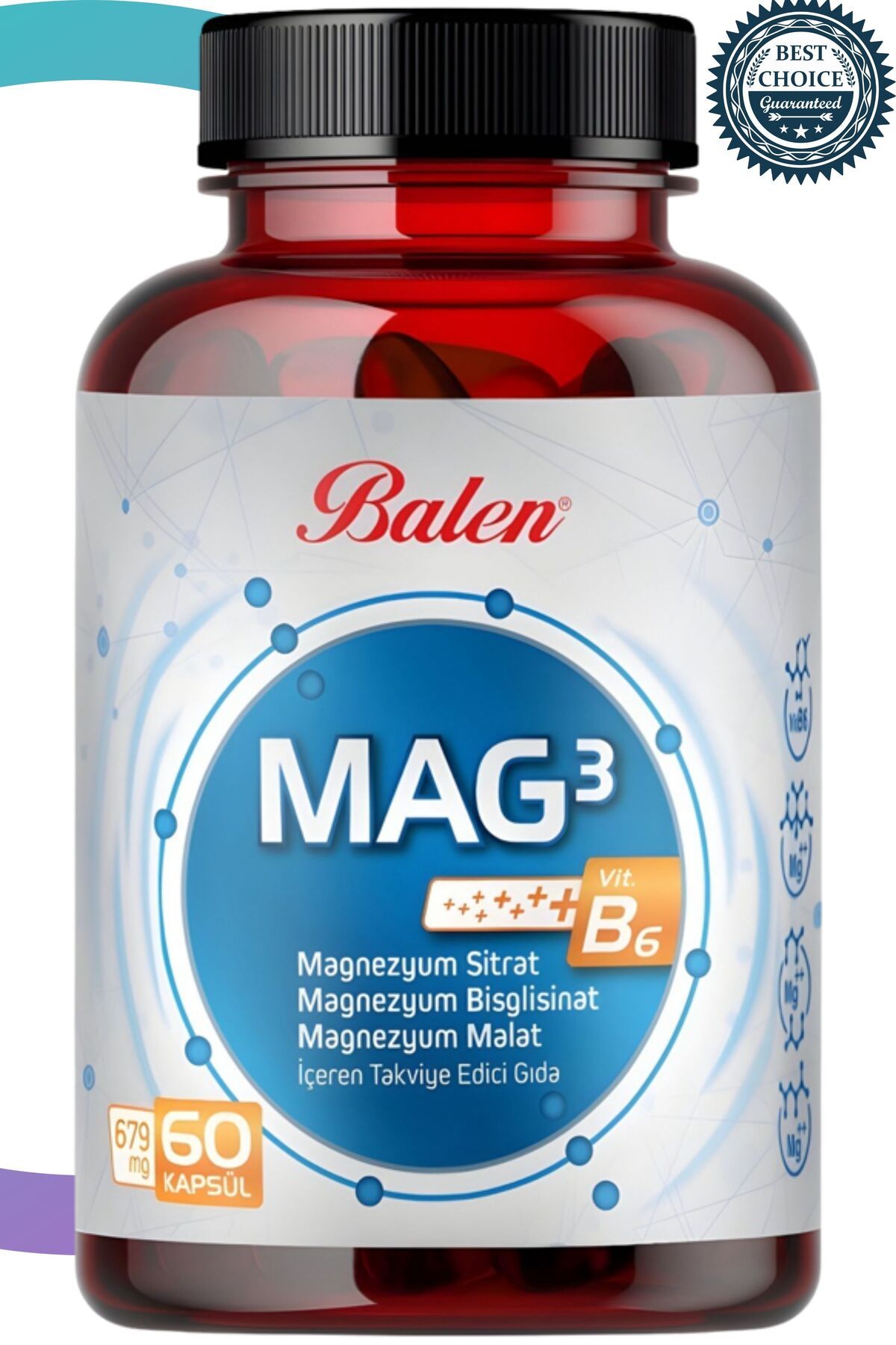 Balen Mag 3 Magnezyum Sitrat,Bisglisinat,Malat 679 Mg,60 Kapsül