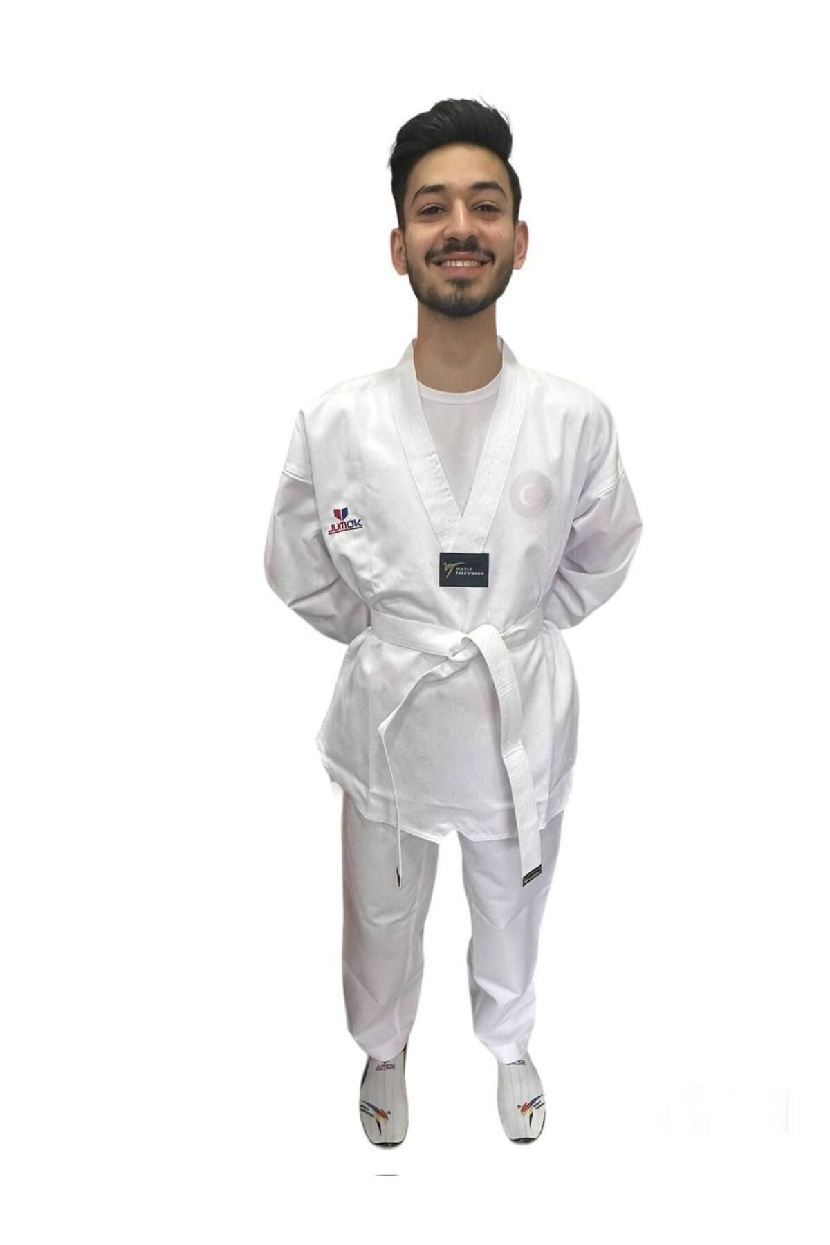 JUMOK Nakışlı Taekwondo-tekvando Beyaz Yaka Acemi Elbise Kıyafeti Dobok