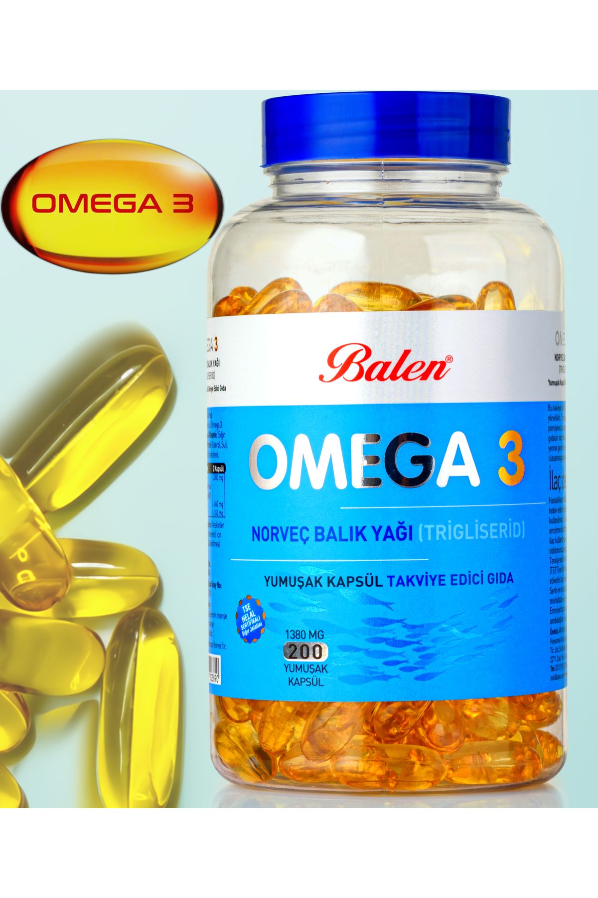 Balen Omega 3 Norveç Balık Yağı (trigiliserid) Yumuşak Kapsül 200 adet 1380 mg