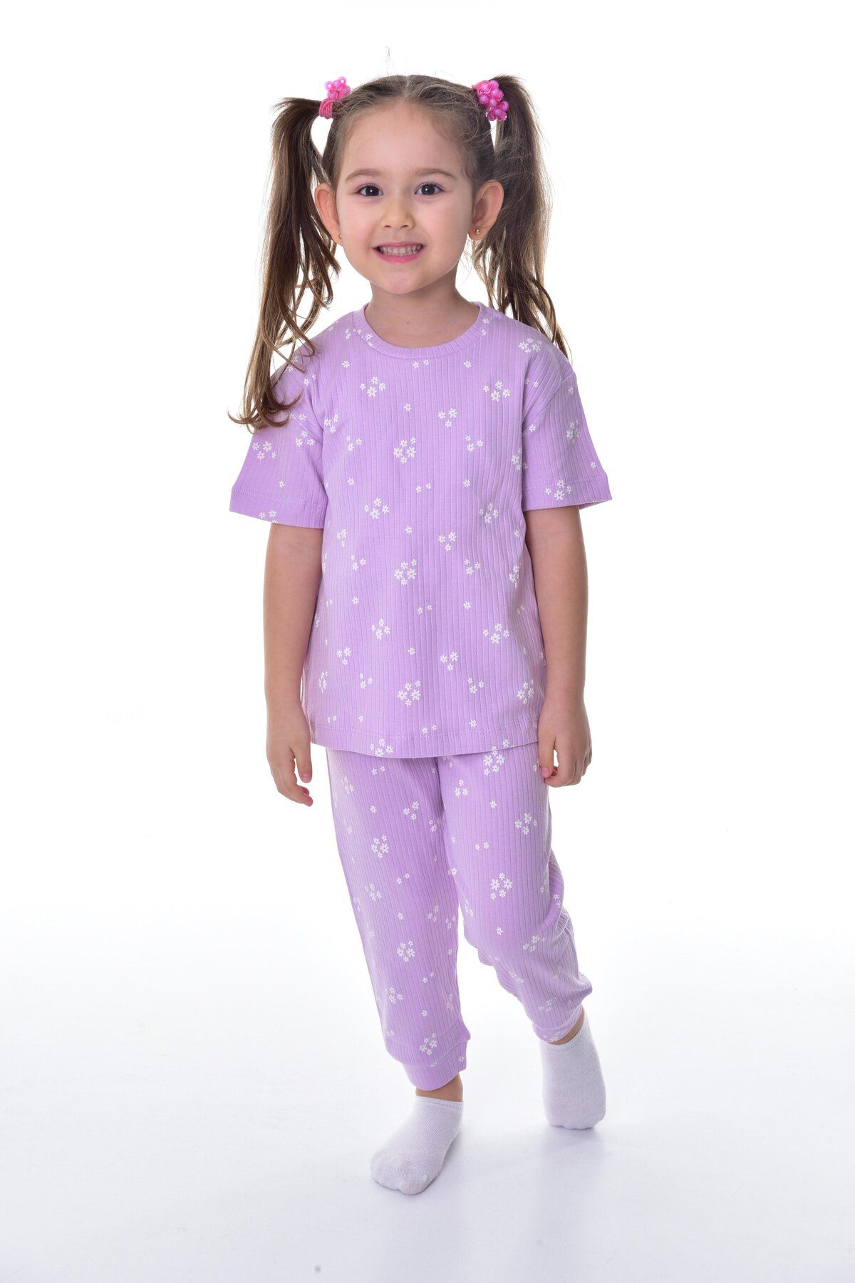 bunny hopp %100 pamuk Fitilli Interlok kumaş terletmeyen kız çocuk pijama takımı