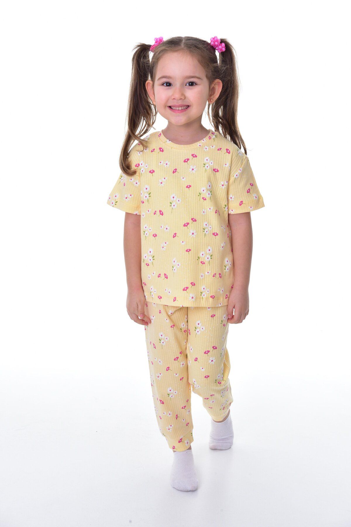 bunny hopp %100 Pamuk Fitilli Interlok Kumaş Terletmeyen Kız Çocuk Pijama Takımı