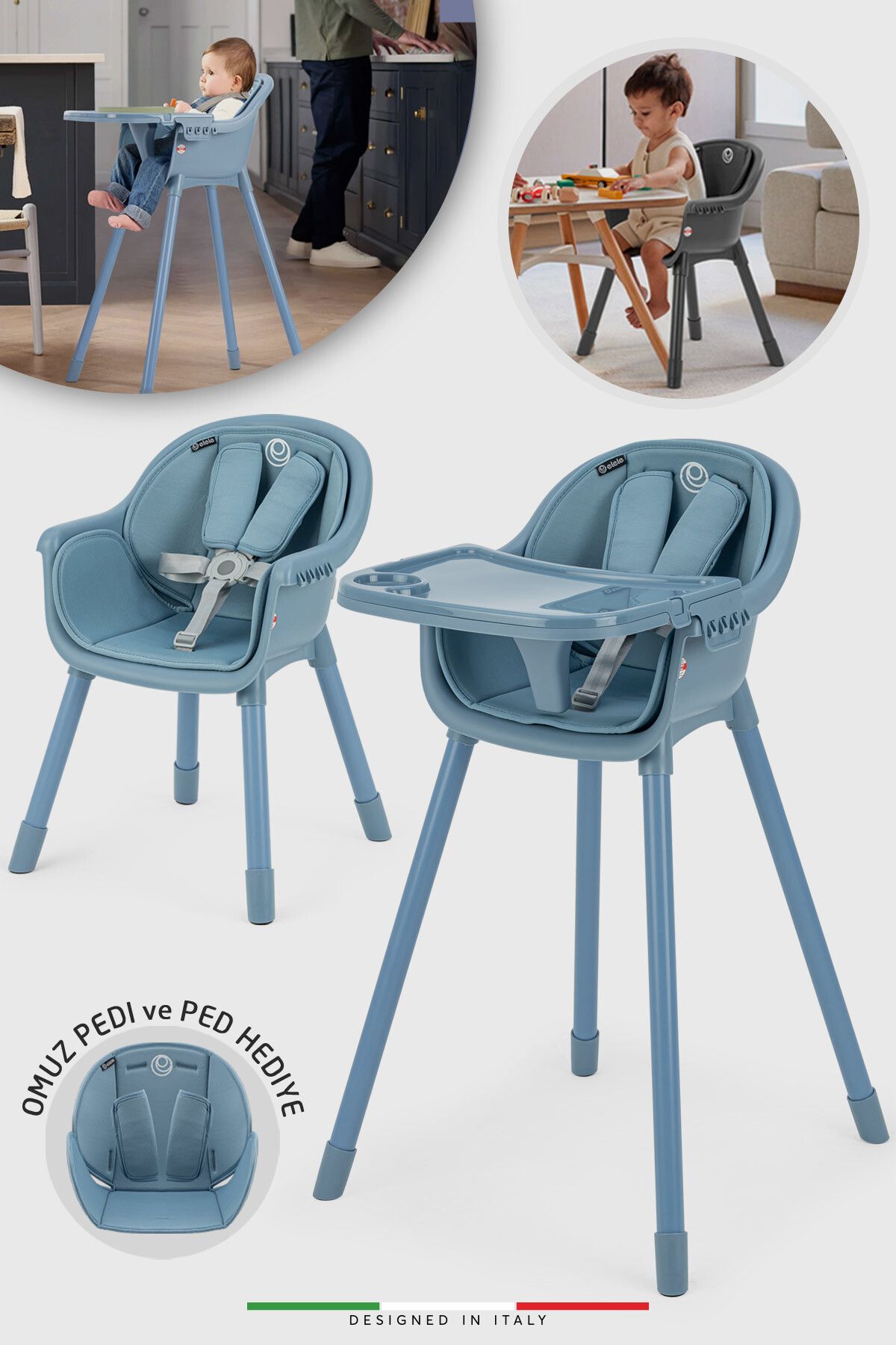Elele Misto 4in1 Bebek Mama Sandalyesi ve Mama Oturağı İç Pedli Mavi