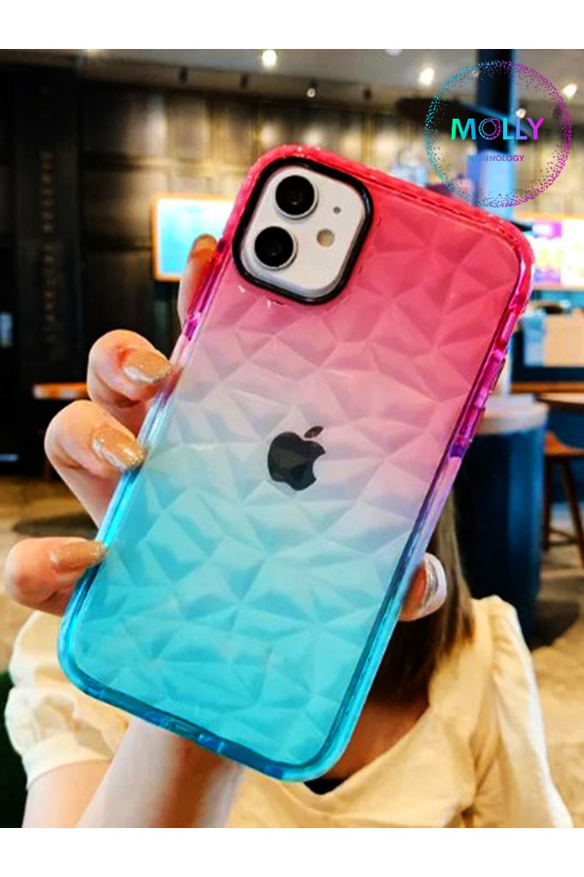 Molly iPhone 11 İçin Uyumlu Rainbow 3D Kristal Şeffaf Silikon Kılıf