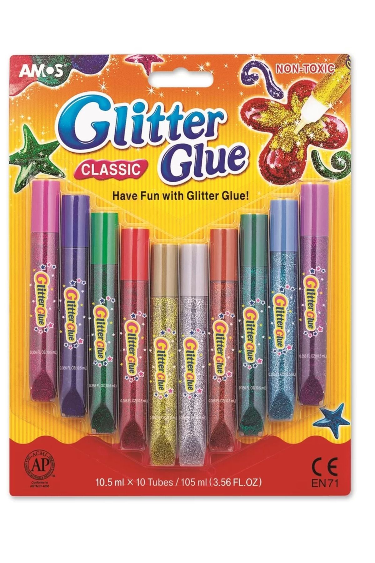 Amos Glitter Glue Classic Simli Yapıştırıcı 10’lu GCL10B10