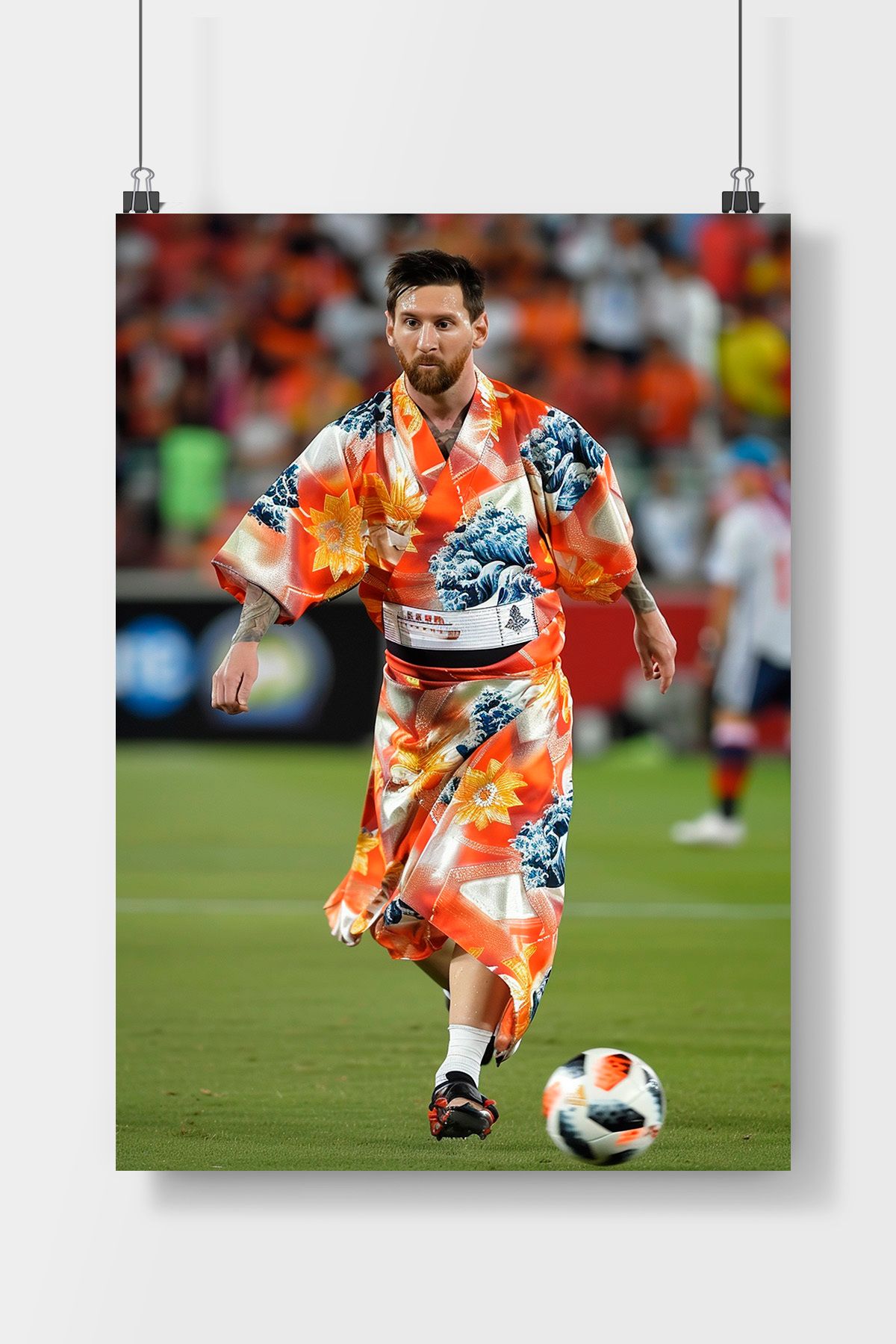 TREND Kimono Kıyafetli Lionel Messi Ünlü Futbolcu Poster Çerçevesiz Parlak Fotoğraf Kağıdı