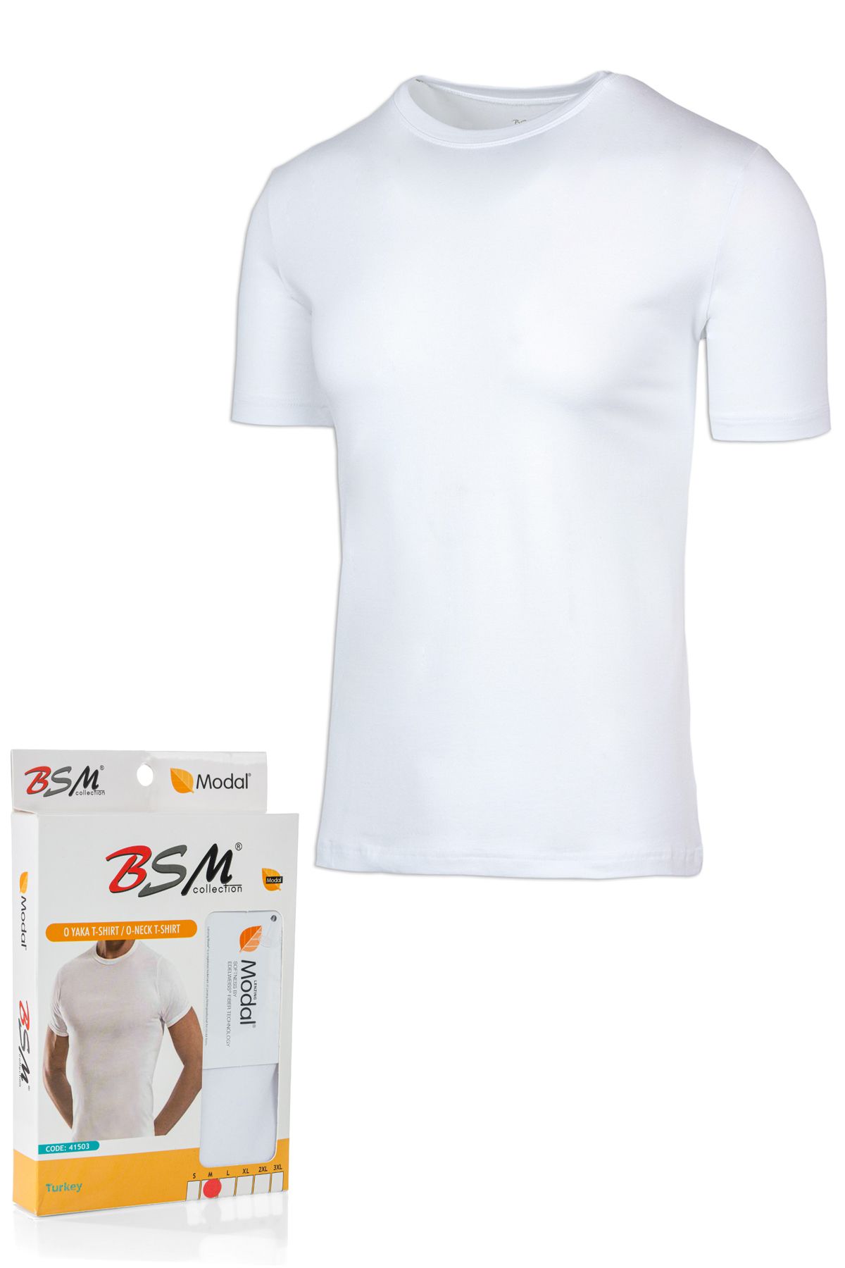 BSM Erkek Beyaz Modal Pamuk Sıfır Yaka Kısa Kol T-shirt Atlet