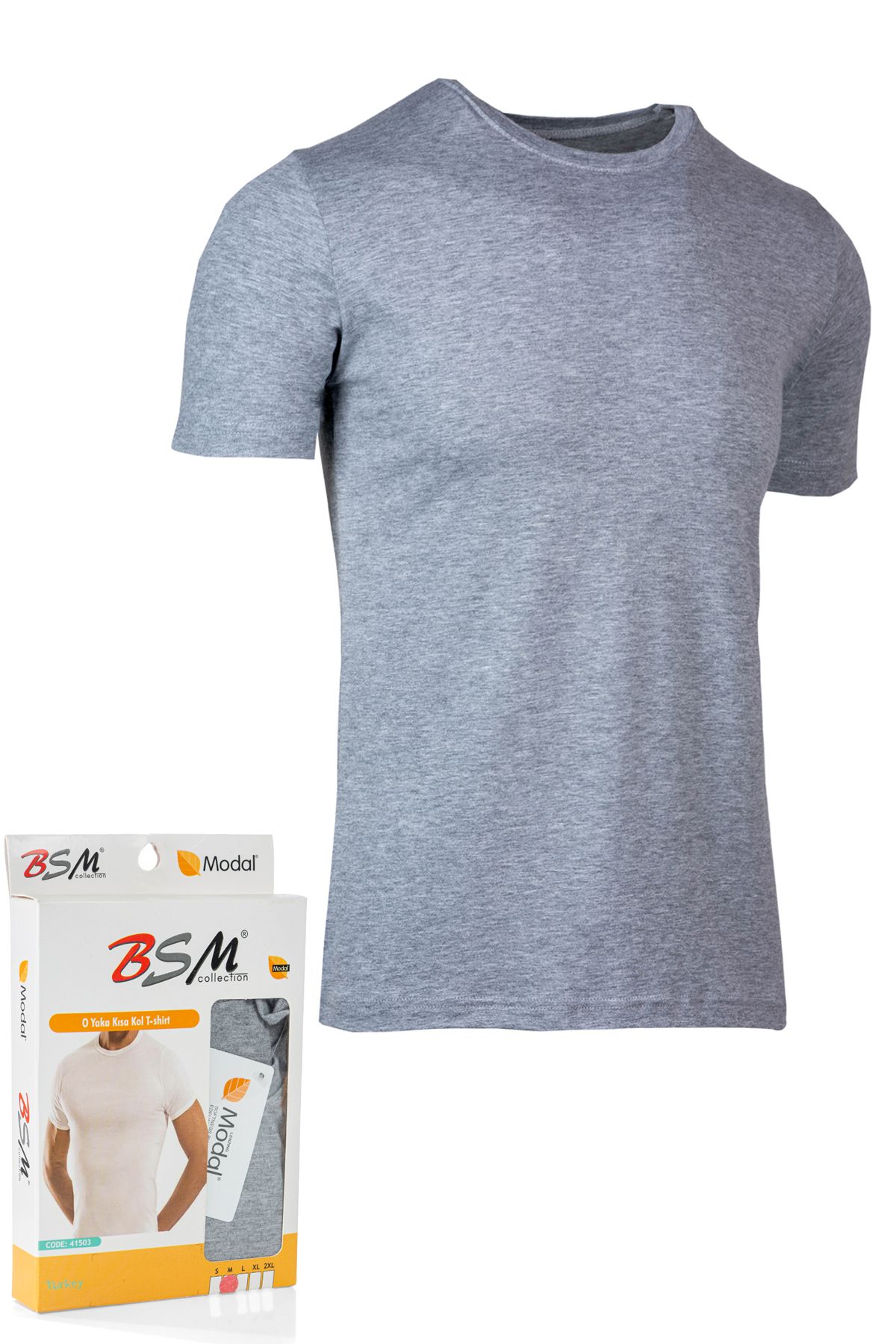 BSM Erkek Gri Modal Pamuk Sıfır Yaka Kısa Kol T-shirt Atlet