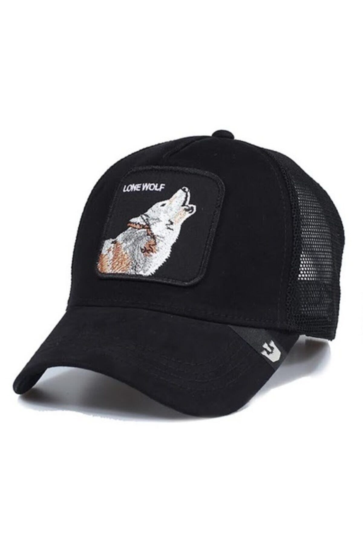 CosmoOutlet Lone Wolf Kurt Hayvan Figürlü Arkasından Ayarlanabilir Fileli Unisex Siyah Şapka
