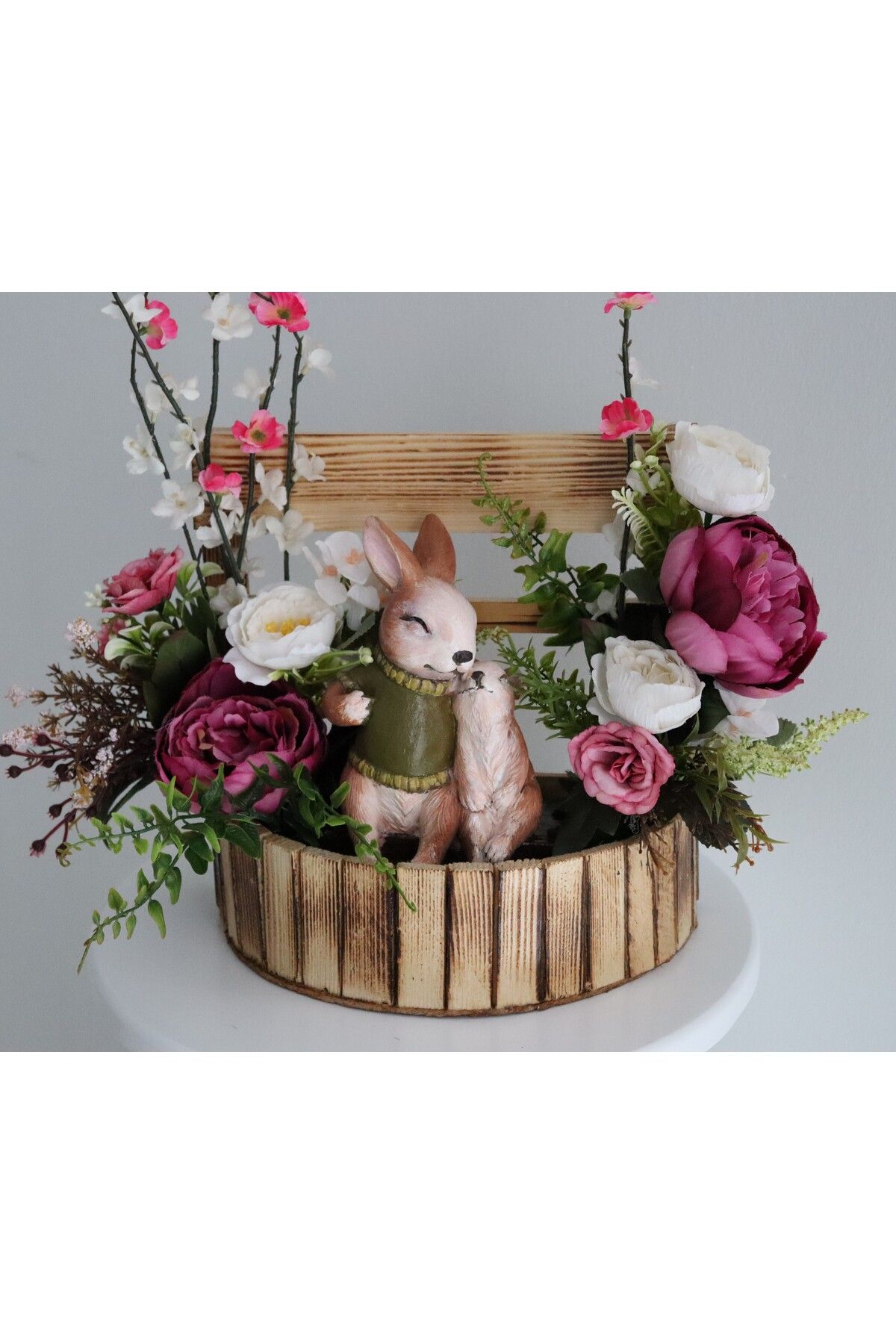 Aksesuar VİLANA HEDİYELİK/tavşan biblo kompozisyon/yapay çiçek/ev ofis vitrin dekorasyon/ hediyelik