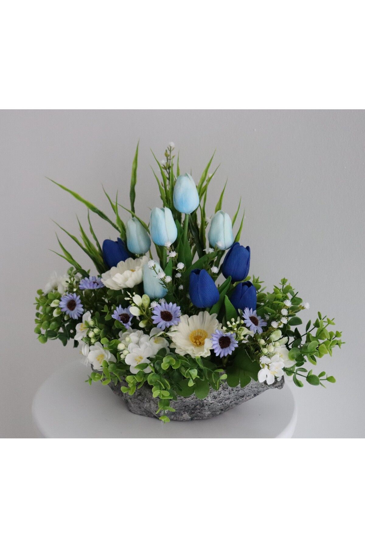 Aksesuar VİLANA HEDİYELİK/mavi beyaz yapay çiçek kompozisyon/ el yapımı/ ev ofis vitrin dekorasyon/hediyelik