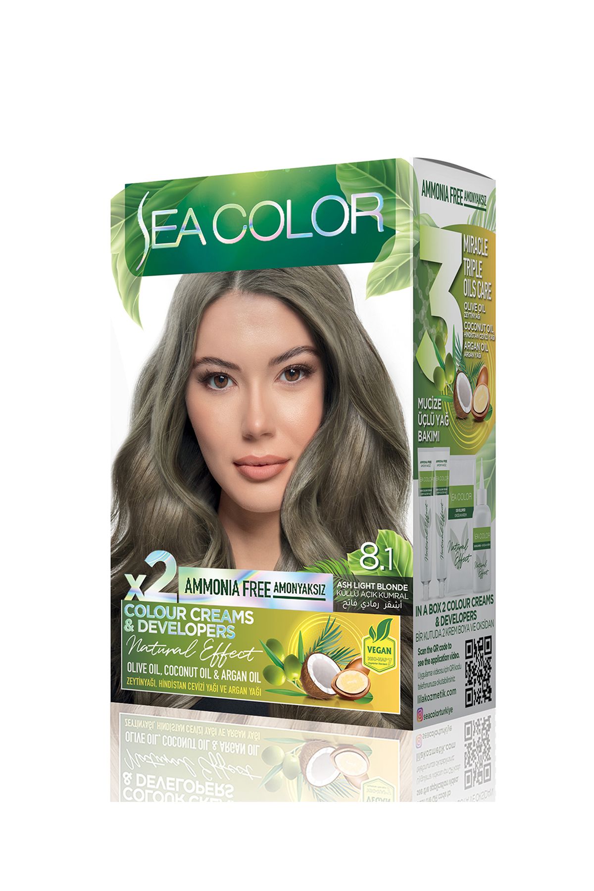 Sea Color Amonyaksız, Vegan, Doğal, Besleyici Kalıcı Saç Boyası%100 Beyaz Kapama (1 PAKET 2 x 50 ML)